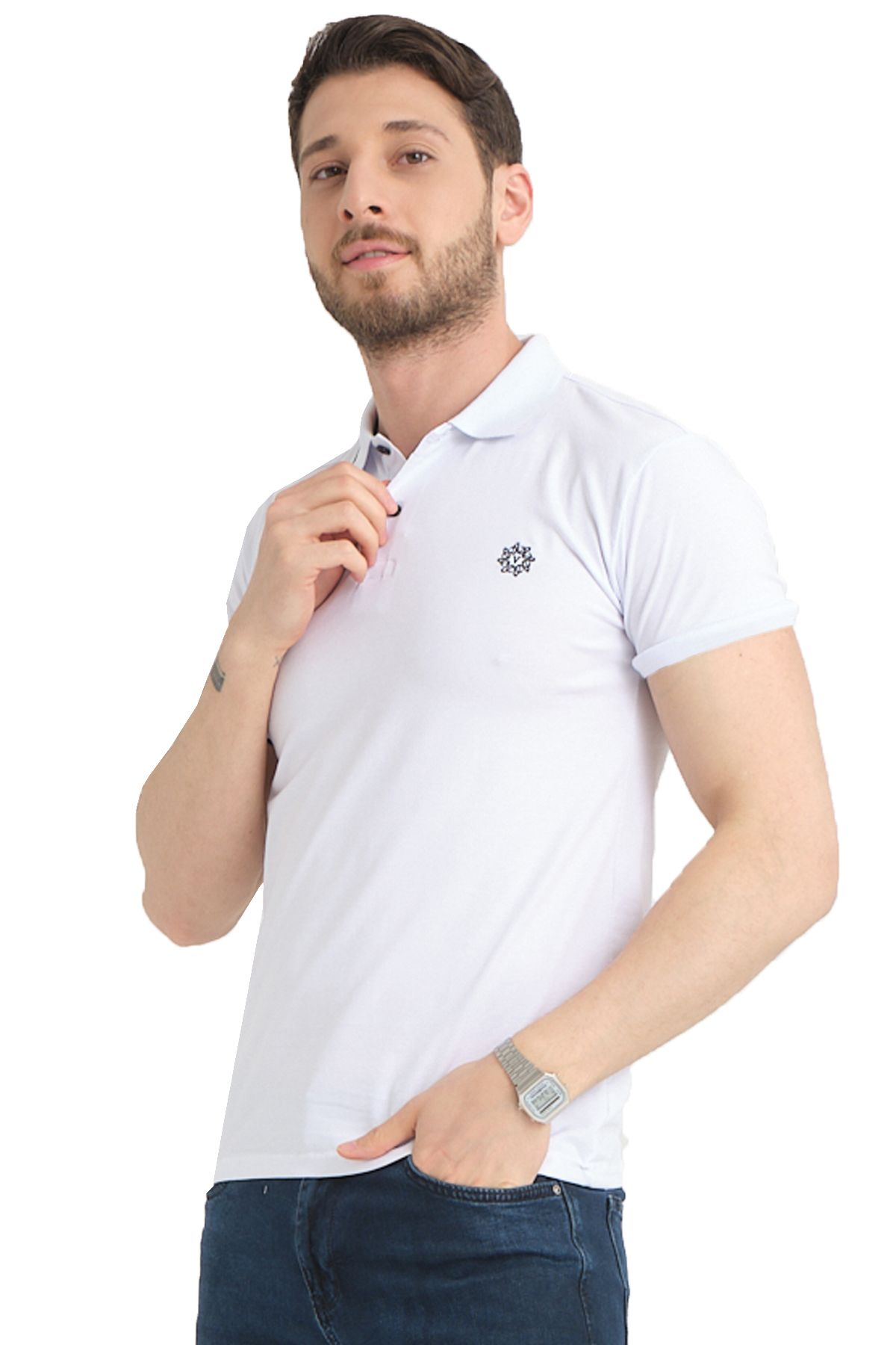 Varetta Erkek Net Beyaz Polo Yaka Yazlık Pamuklu Kısa Kollu T shirt