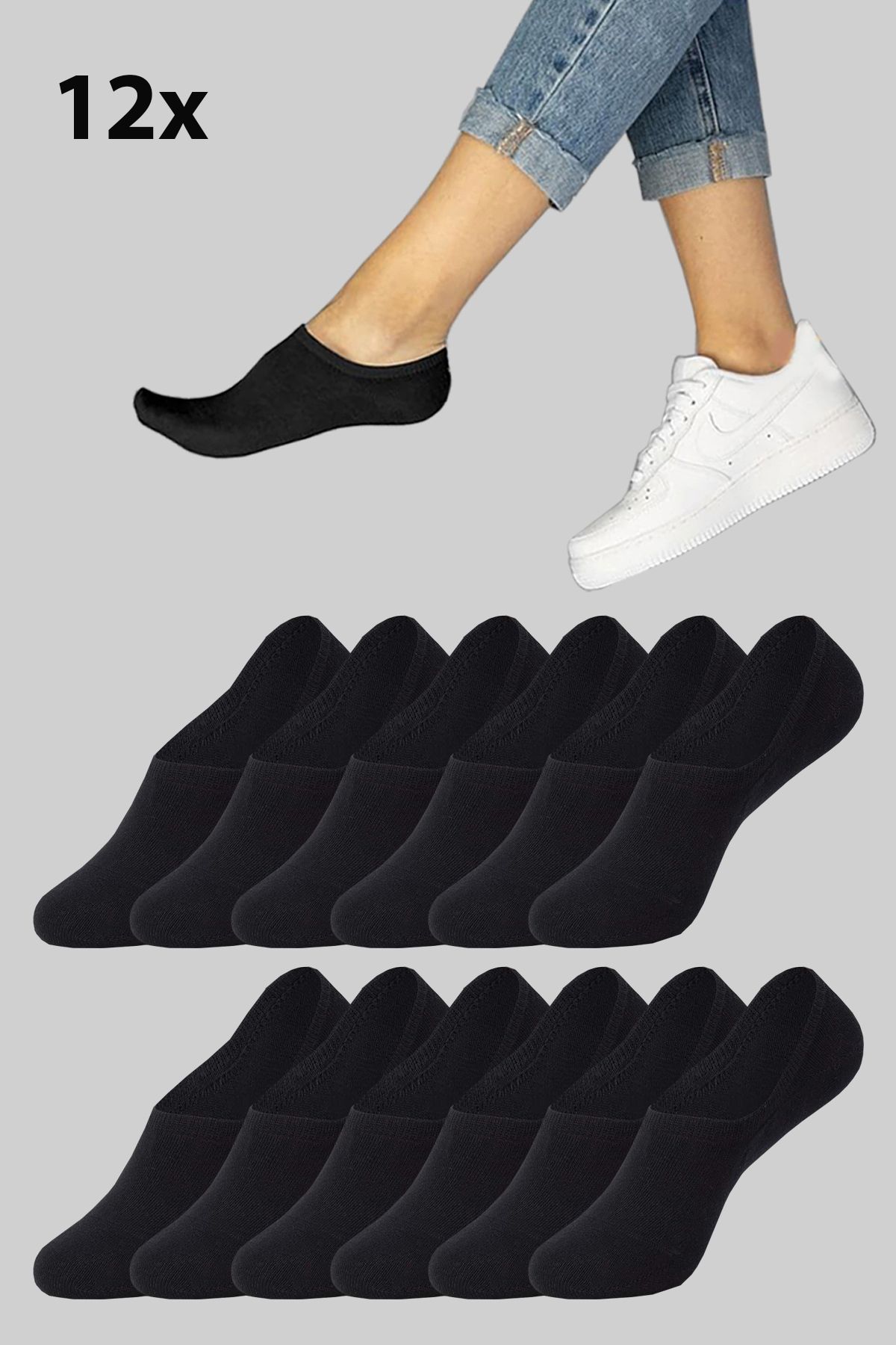 Lvari 12 Çift Avantaj Paket Siyah Görünmez Kadın Çorap Erkek Çorap