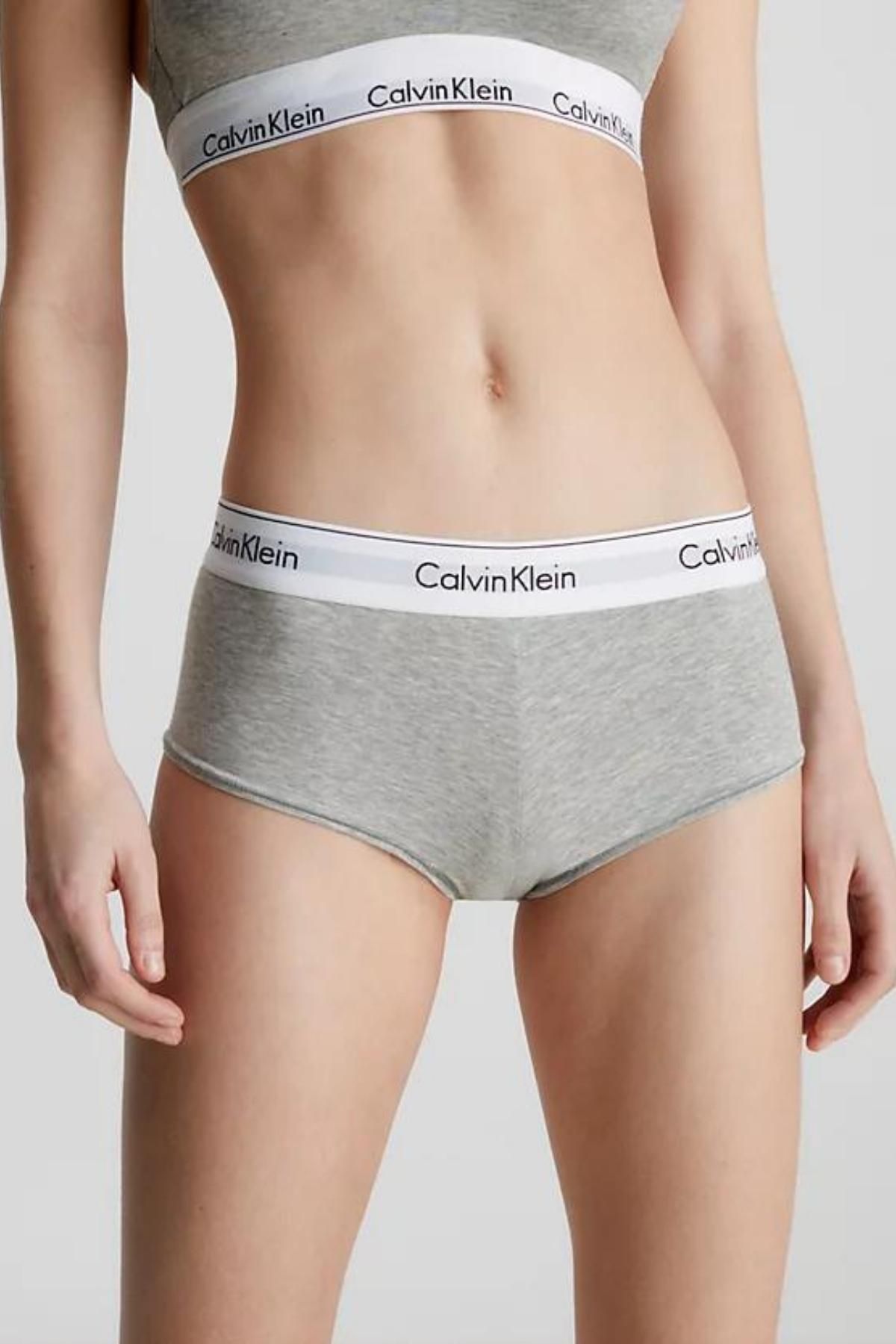 Calvin Klein Kadın Marka Logolu Elastik Bantlı Yüksek Belli Nefes Alabilen Kumaşlı Sportif Görünümlü Gri Külot 00