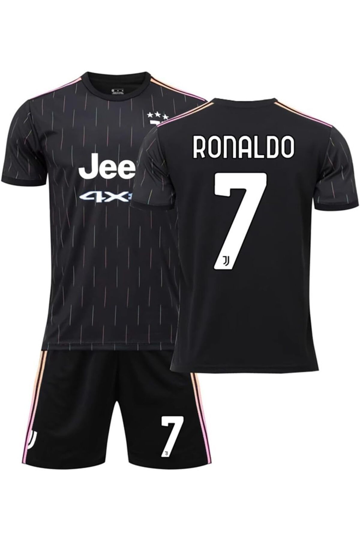 ZİLONG Ronaldo Cr7 Juventus Siyah Deplasman 21/22 Sezon Retro Çocuk Futbol Forması 2'li Seti