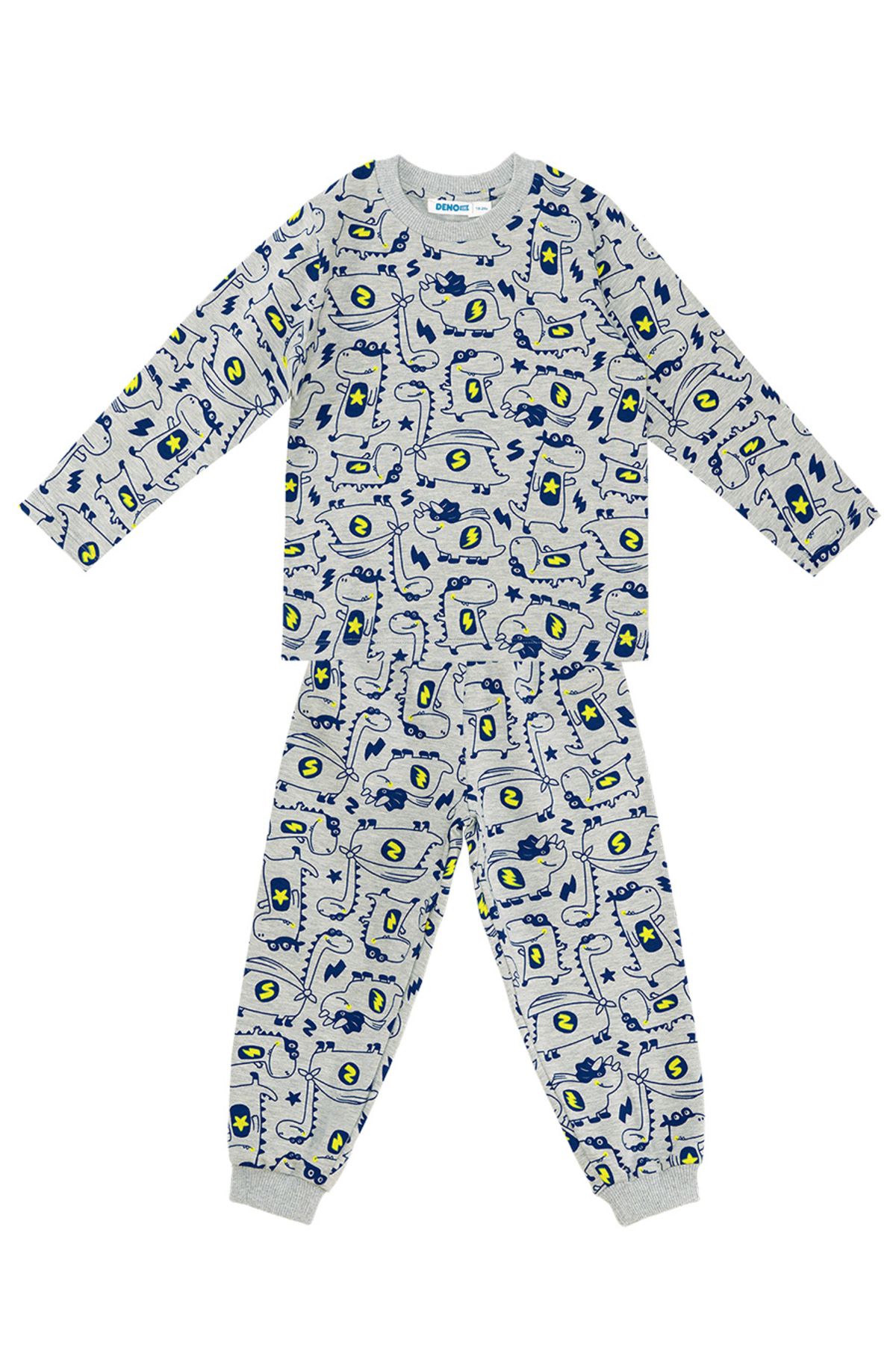 Denokids Süper Dino Erkek Bebek Gri Pijama Takımı