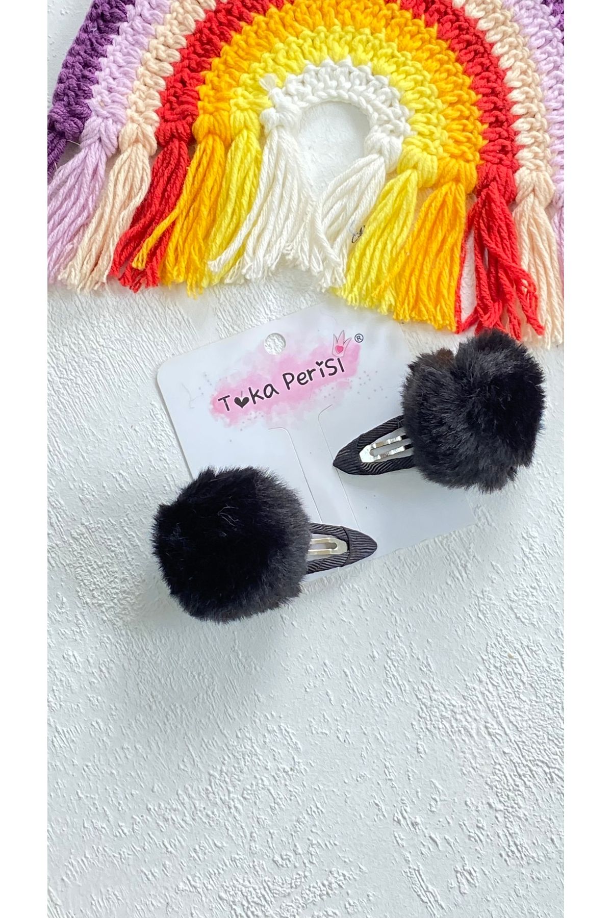 Toka Perisi Siyah Bebek Çıtçıtlı Ponpon Toka 2 li 5 cm