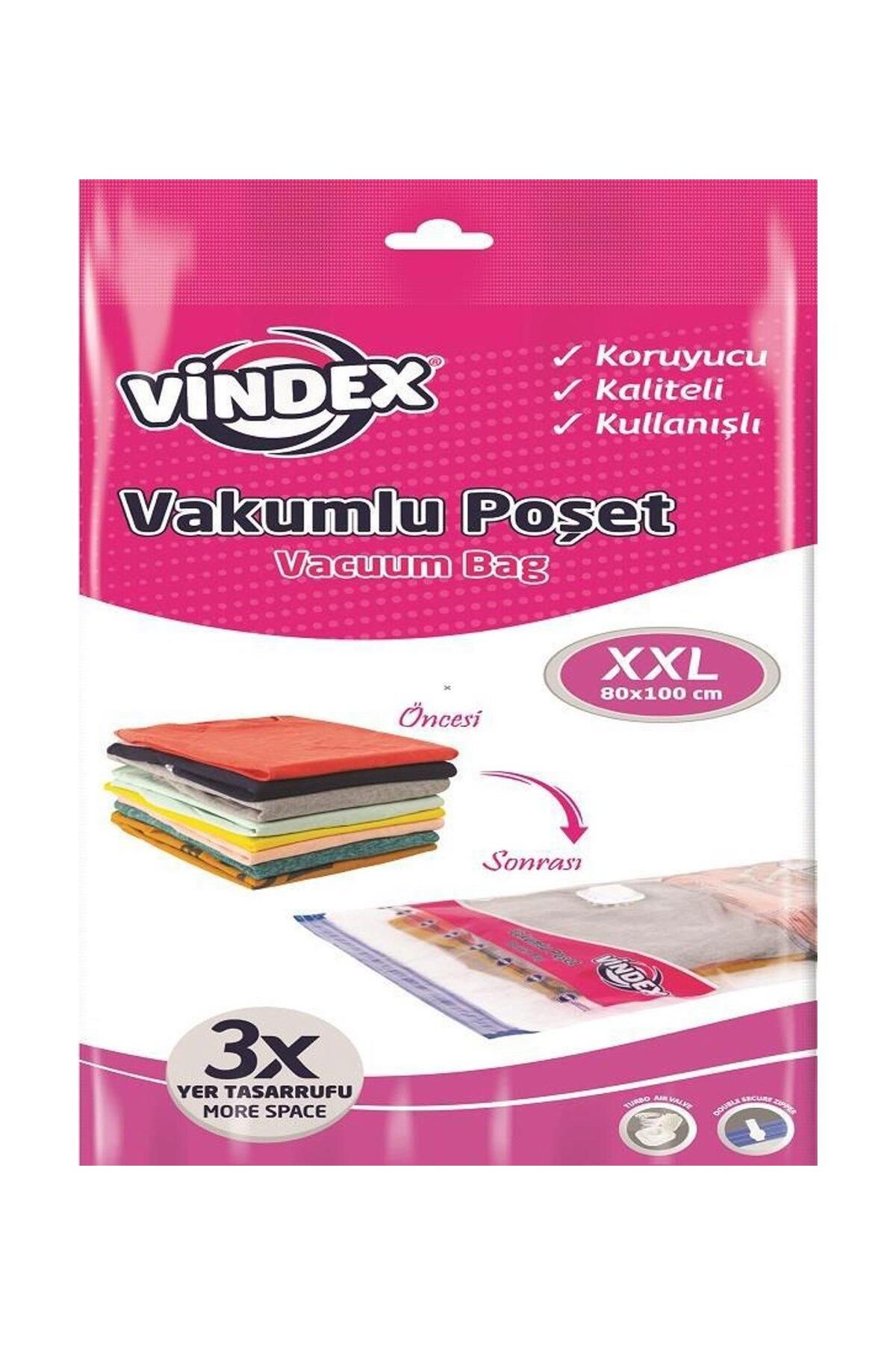 Vindex Vakumlu Giyisi Yastık Yorgan Saklama Torbası Poşeti Hurç - Xx Large - 80x100 Cm. -1 Paket