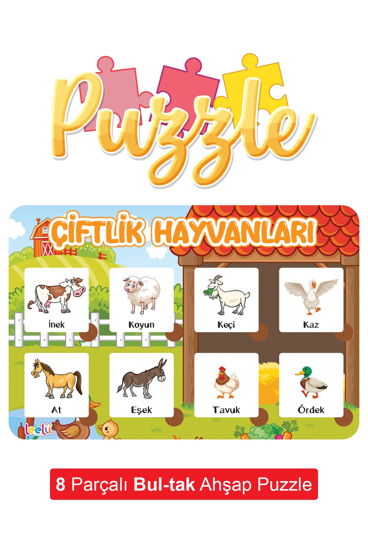 Leelii Tasarım Çiftlik Hayvanları Bul-tak Ahşap Puzzle