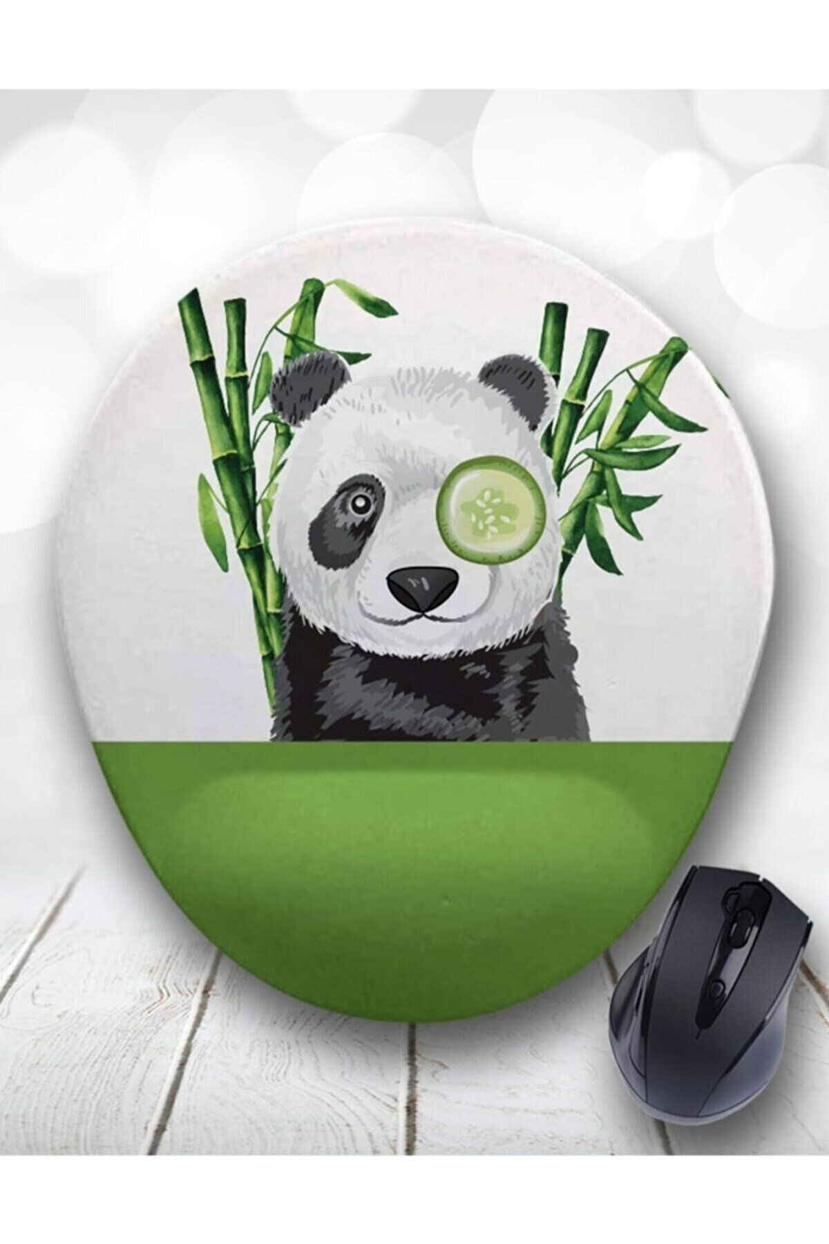 BaskıBazar Süslü Panda Bambu Bilek Destekli Mouse Pad