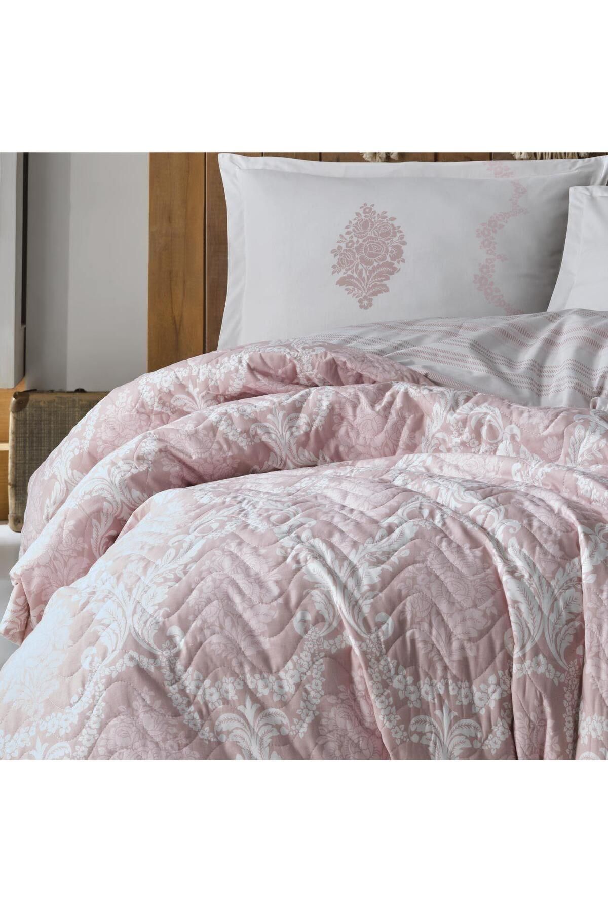Clasy Ranforce 100% Pamuk Çift Kişilik Kapitoneli Dört Mevsim Set Fiorita Pembe V1