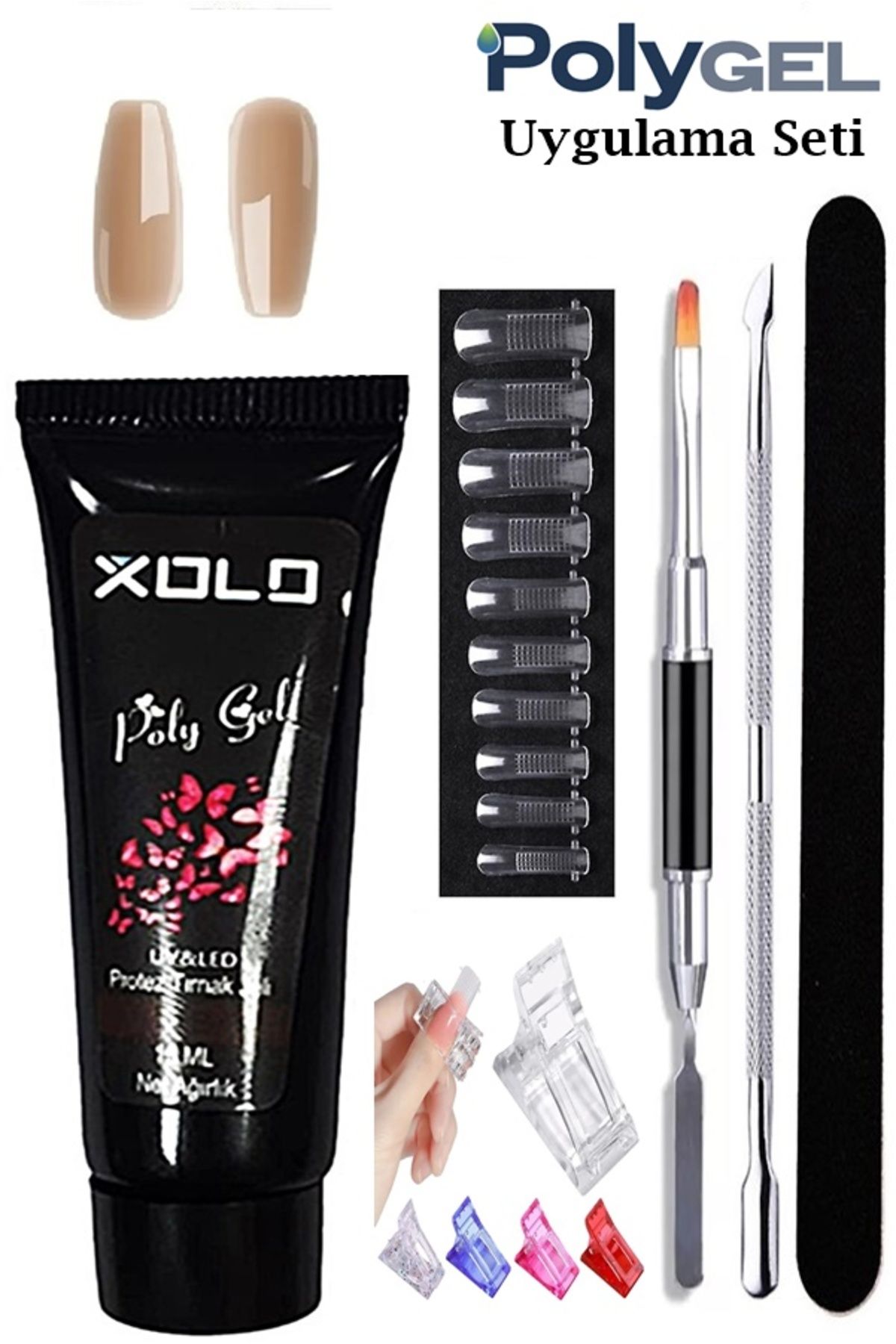Xolo Poligel Kalıcı Oje Uygulama Seti 7 Parça Trend Renkler Oje Polijel Akrilik Protez Tırnak Seti