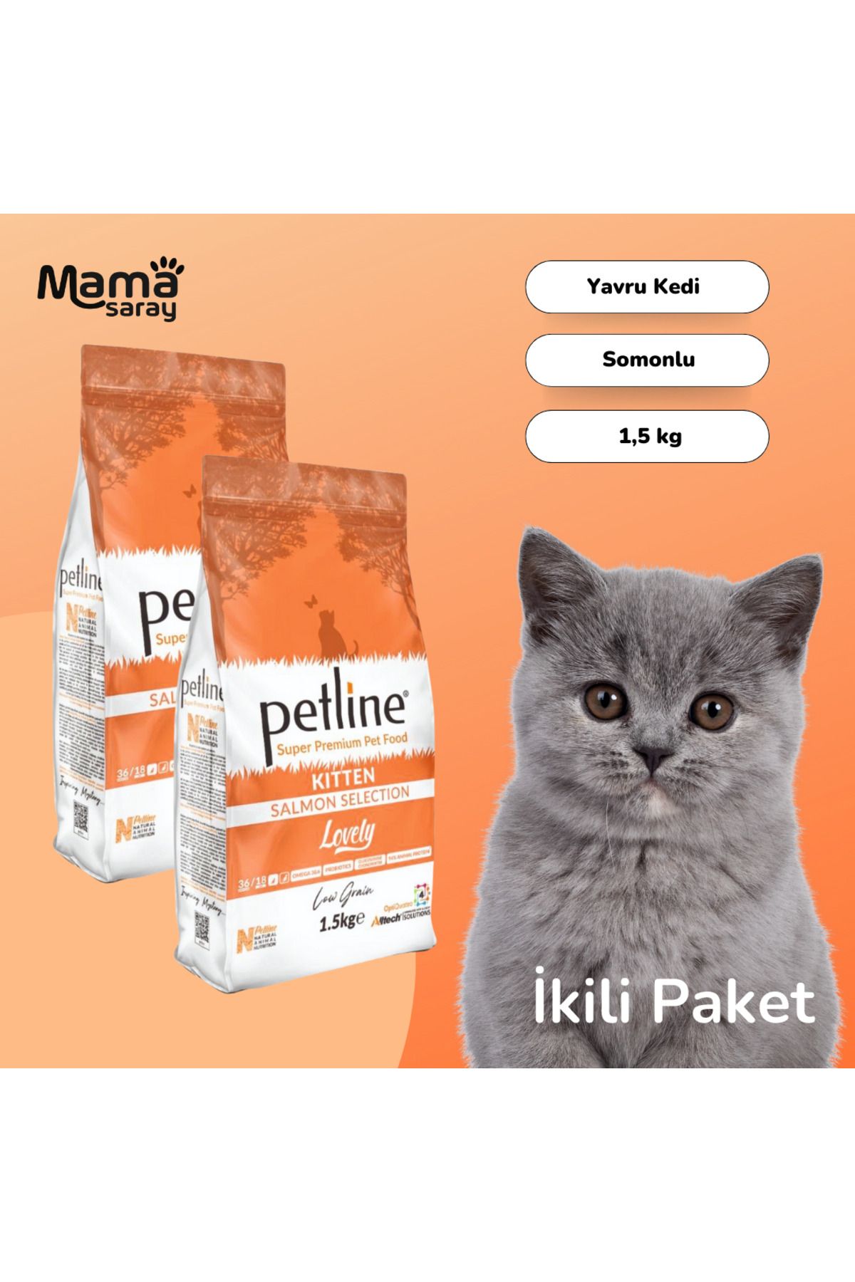Petline S. P. Yavru Kedi Maması Kitten Somonlu 1.5 Kg (lovely) Ikili Paket