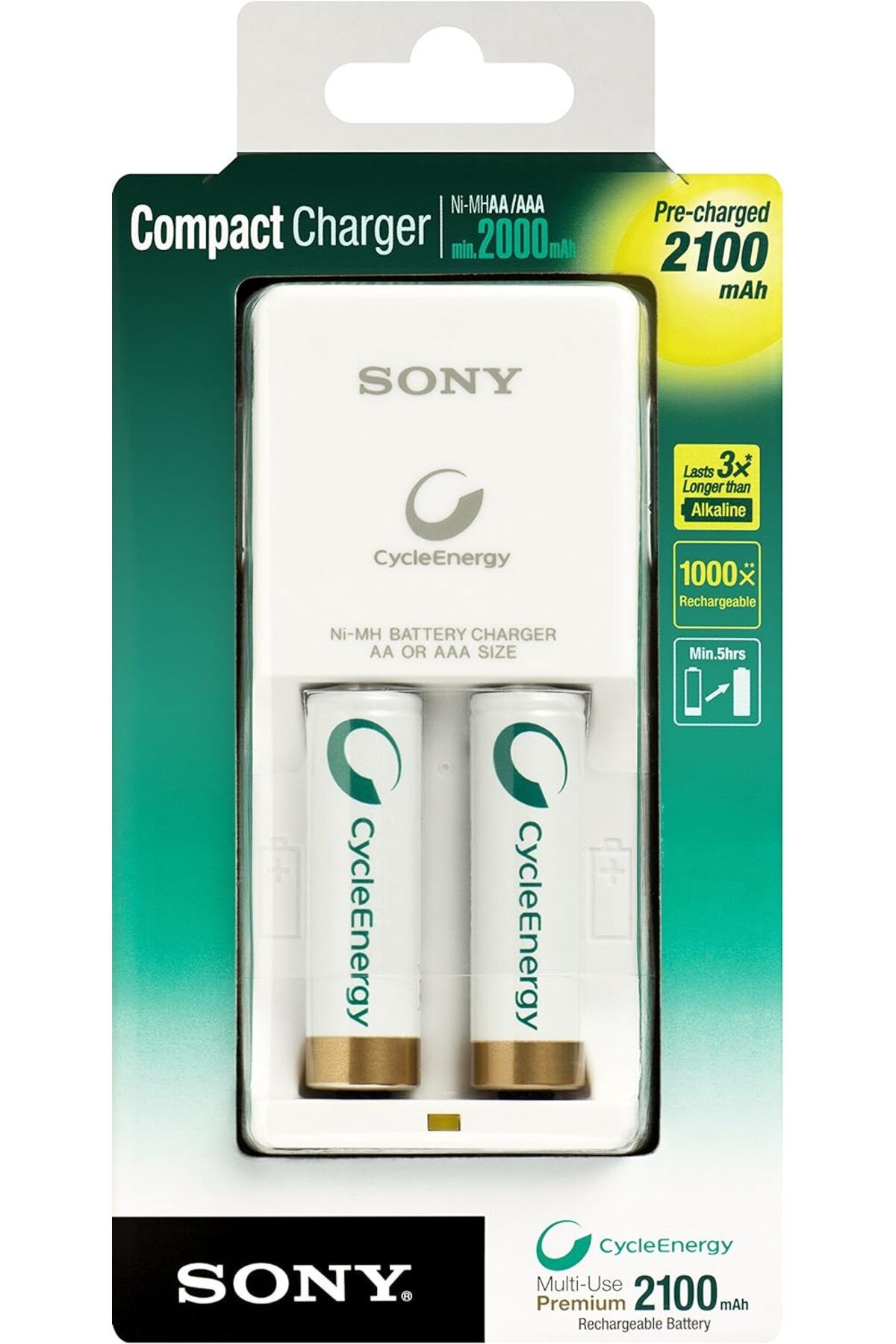 Sony Compact-Charger 2100mAh Şarjlı Pil 2li ve şarj cihazı