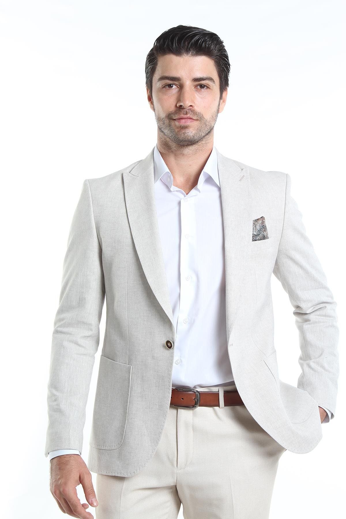 intersivin İntersivin Slim Fit 6 Drop Likralı Yarım Astarlı Yazlık Erkek Blazer Tek Ceket