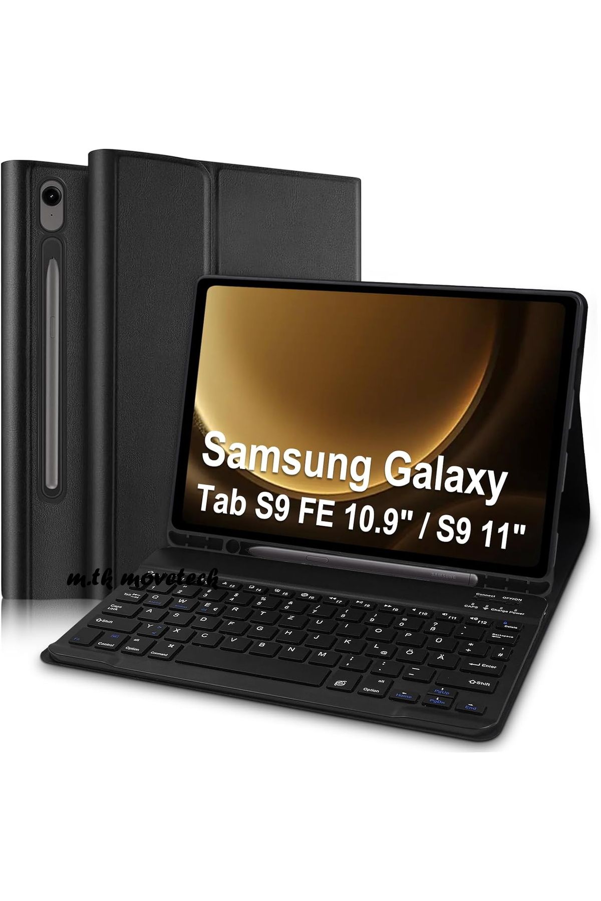 m.tk moveteck Galaxy Tab S9 Fe Uyumlu  10.9 Kablosuz Kalem Bölmeli Bluetooth Türkçe Q Klavyeli Tablet Kılıfı