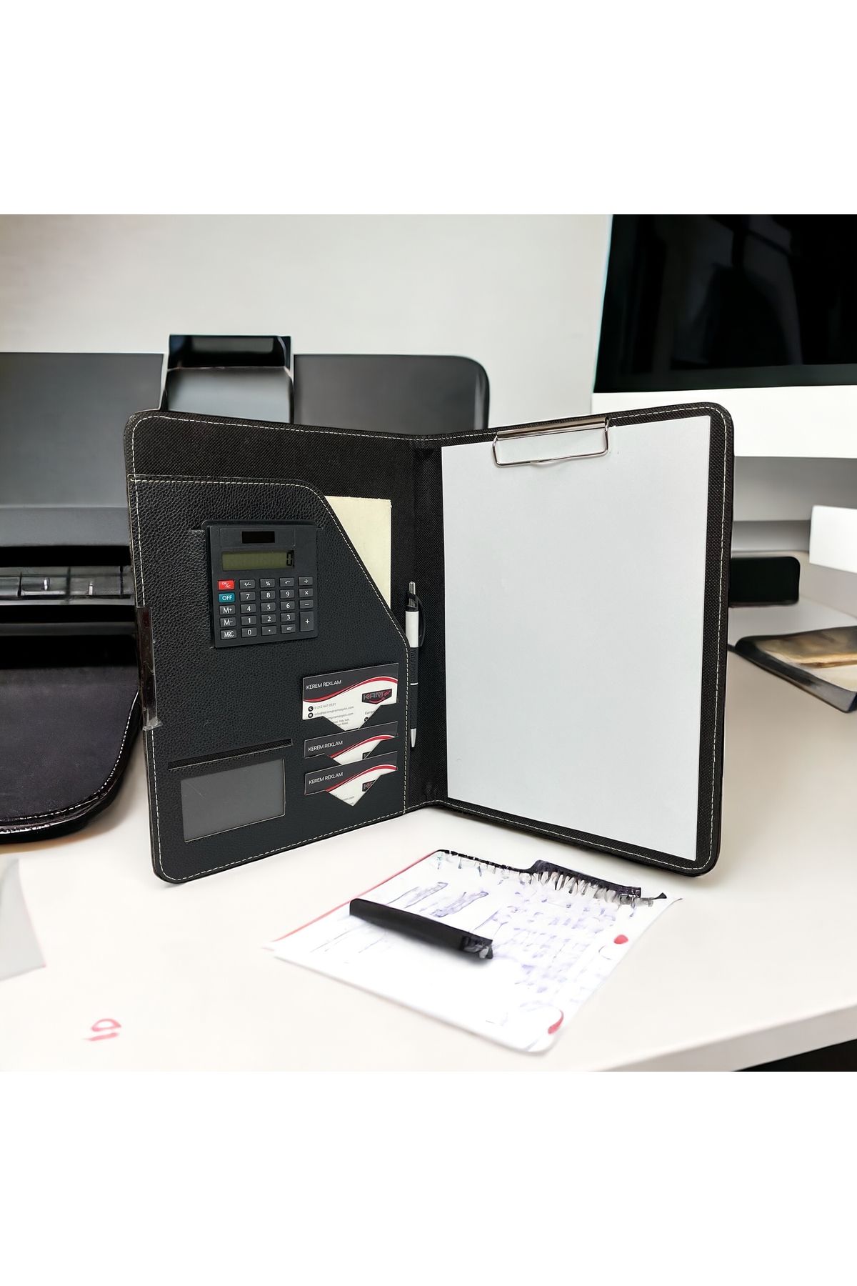 Kerem ofis A4 Sekreterlik Termo Deri Hesap Makinalı -kartlık Bölmeli - Kişiye Özel Isimli