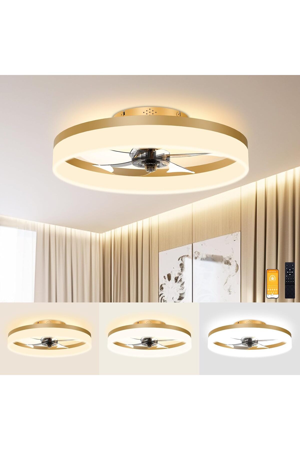 volisun Modern Tavan Vantilatörleri - Akıllı Bladeless LED Fan Işığı ve Uzaktan Kumandalı - Gömme Montaj