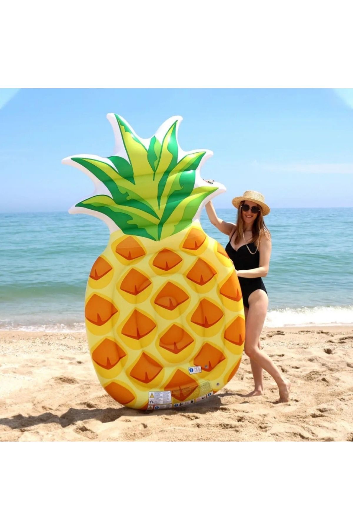 TUENGİ STORE Dev Boy Ananas Desenli Şişme Ada Havuz Deniz Yatağı 216x124 cm