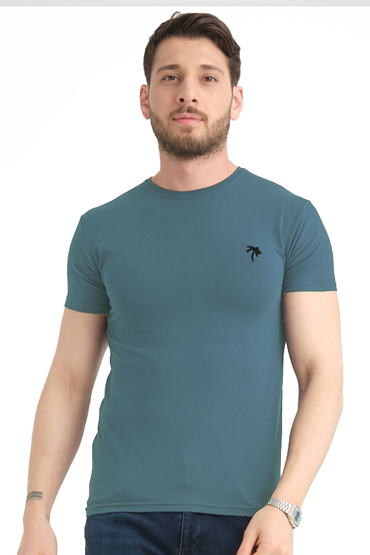 Varetta Erkek Soft Mavi Bisiklet Yaka Likralı Pamuklu Kısa Kollu T shirt