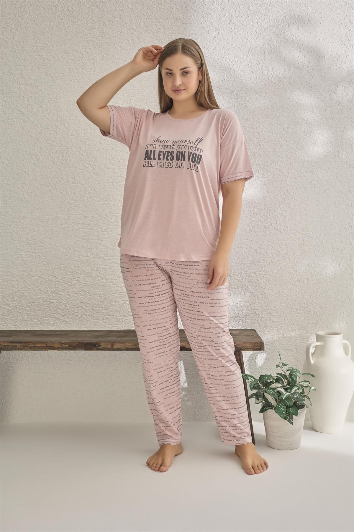 Estiva 23183 Kadın Kısa Kollu Büyük Beden Yazlık Viskon Pijama Takımı
