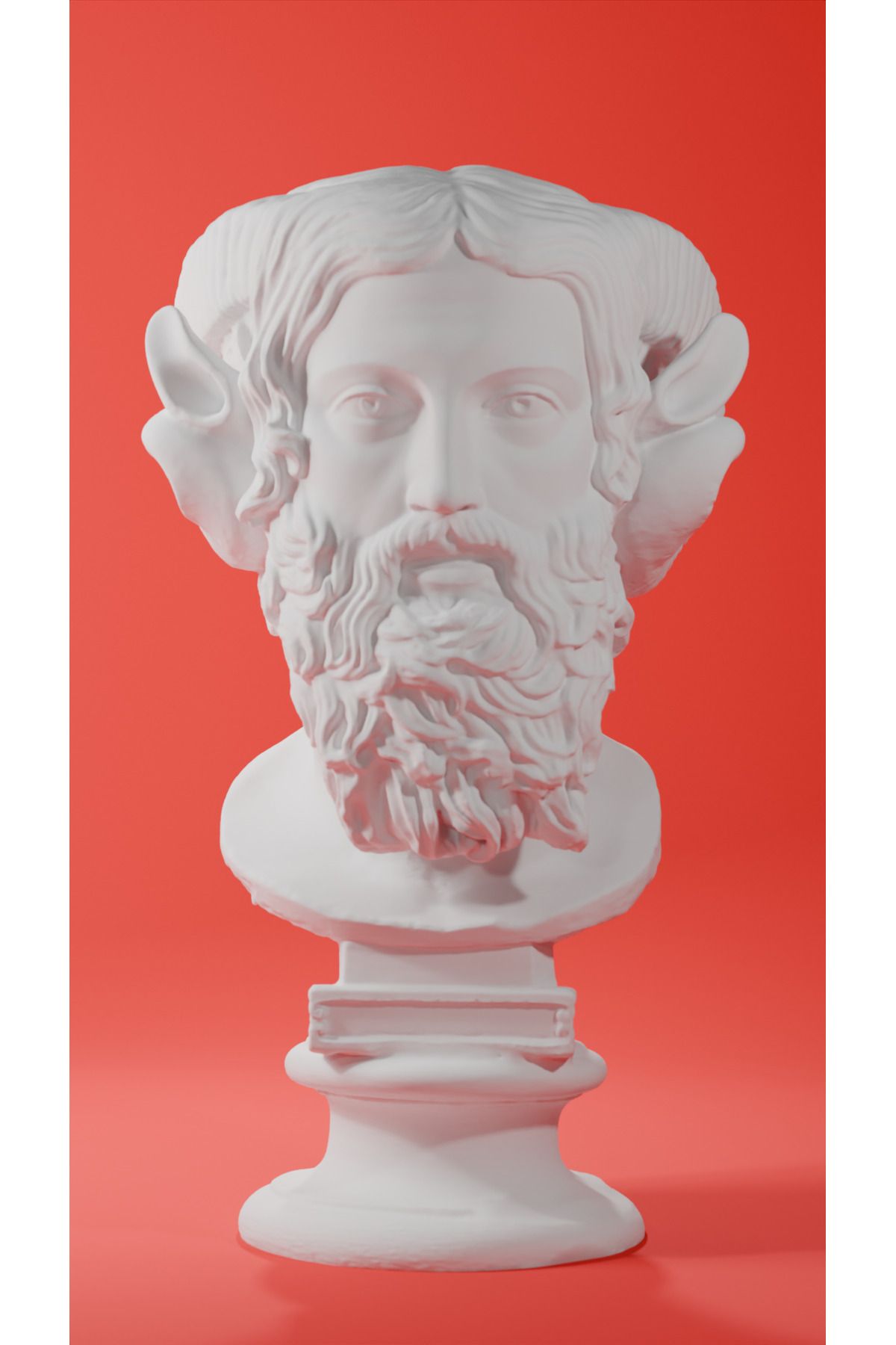 Cuboid 3D Büyük Boy 20 Cm Dekoratif ' Boynuzlu Zeus ' Heykel Figür Büst Beyaz Renk Büyük Boy 20 Cm