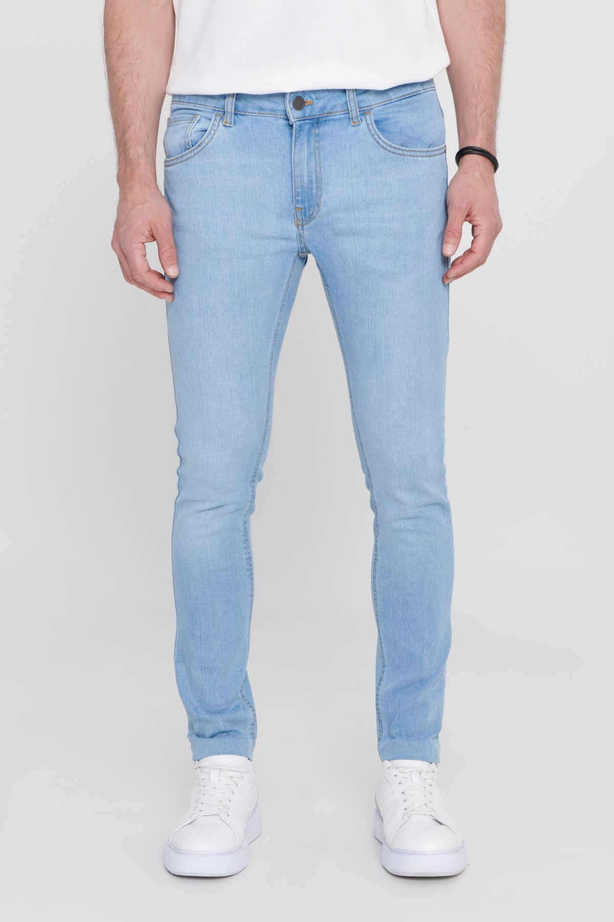 AC&Co / Altınyıldız Classics Erkek Buz Mavisi Ekstra Slim Fit Dar Kesim Rıss Pamuklu Esnek Denim Jean Kot Pantolon