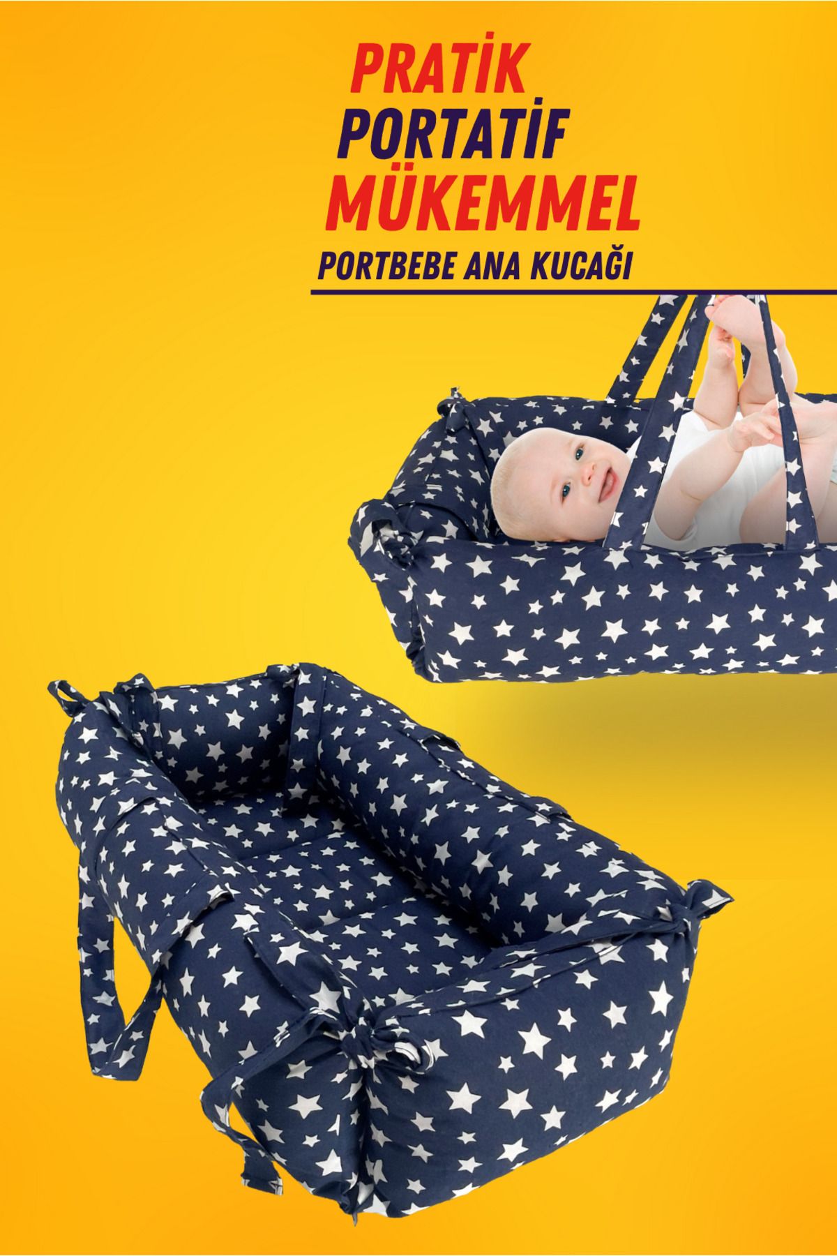 XPERMATE Portbebe Ana Kucağı, Puset Bebek Taşıma Çantası Kundağı 50x70 cm Yıldızlı Lacivert