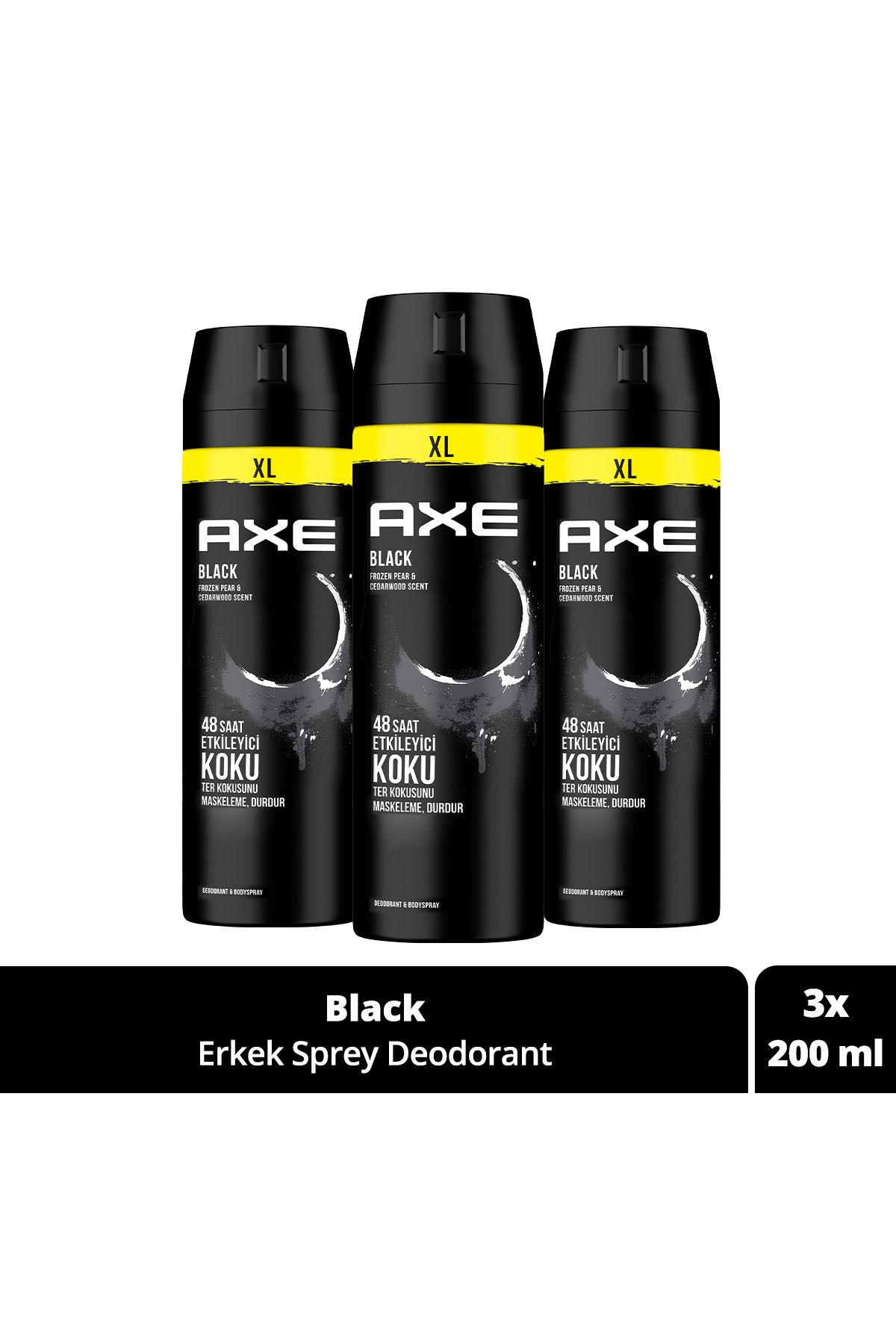 Axe Erkek Sprey Deodorant Black Xl 48 Saat Etkileyici Koku 200 ml X3 Adet