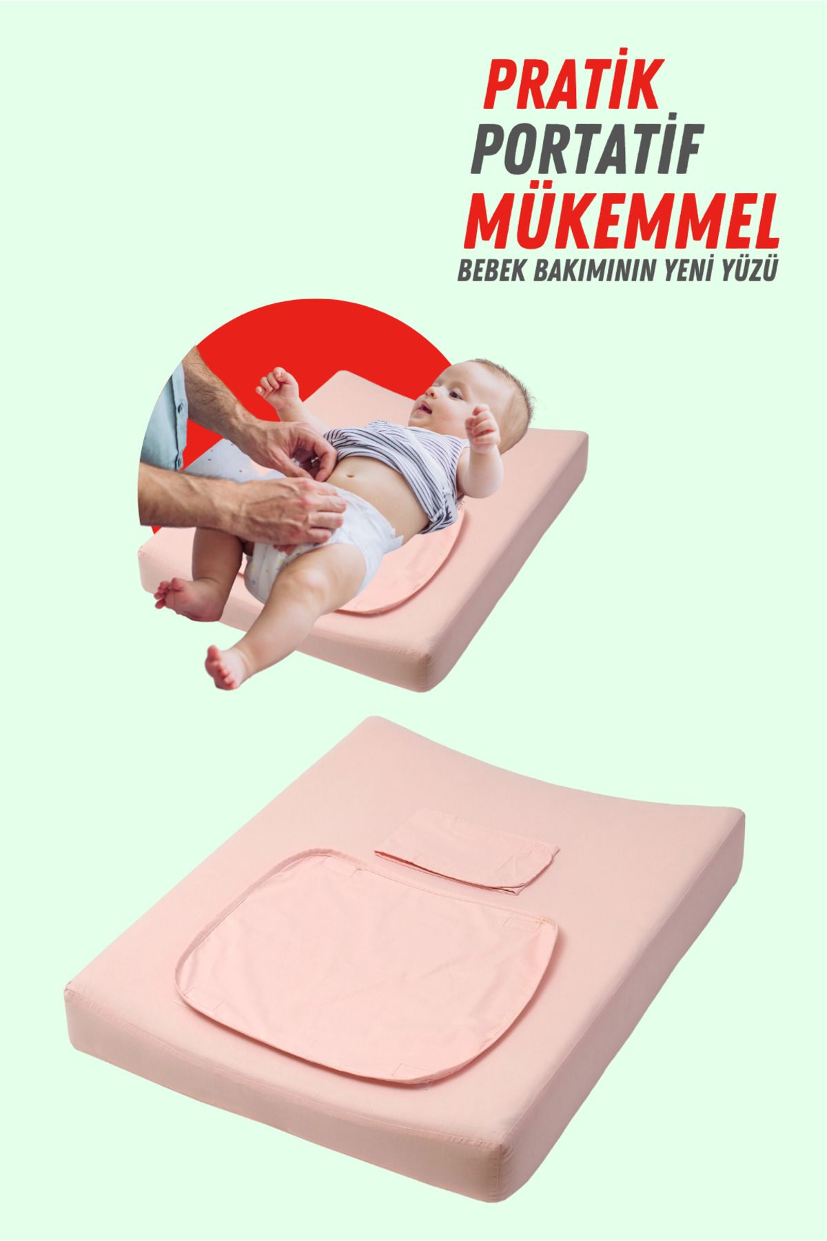 XPERMATE Bebek Alt Açma Minderi Süngerli, Bebek Alt Değiştirme Pedi 60x80x10 Cm Pembe
