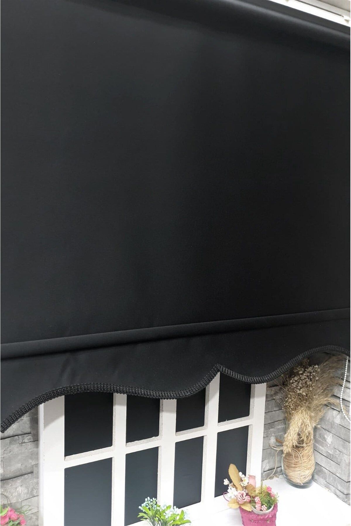 StorBurada Düz Siyah Stor Perde Etek Dilimli Stb--5322