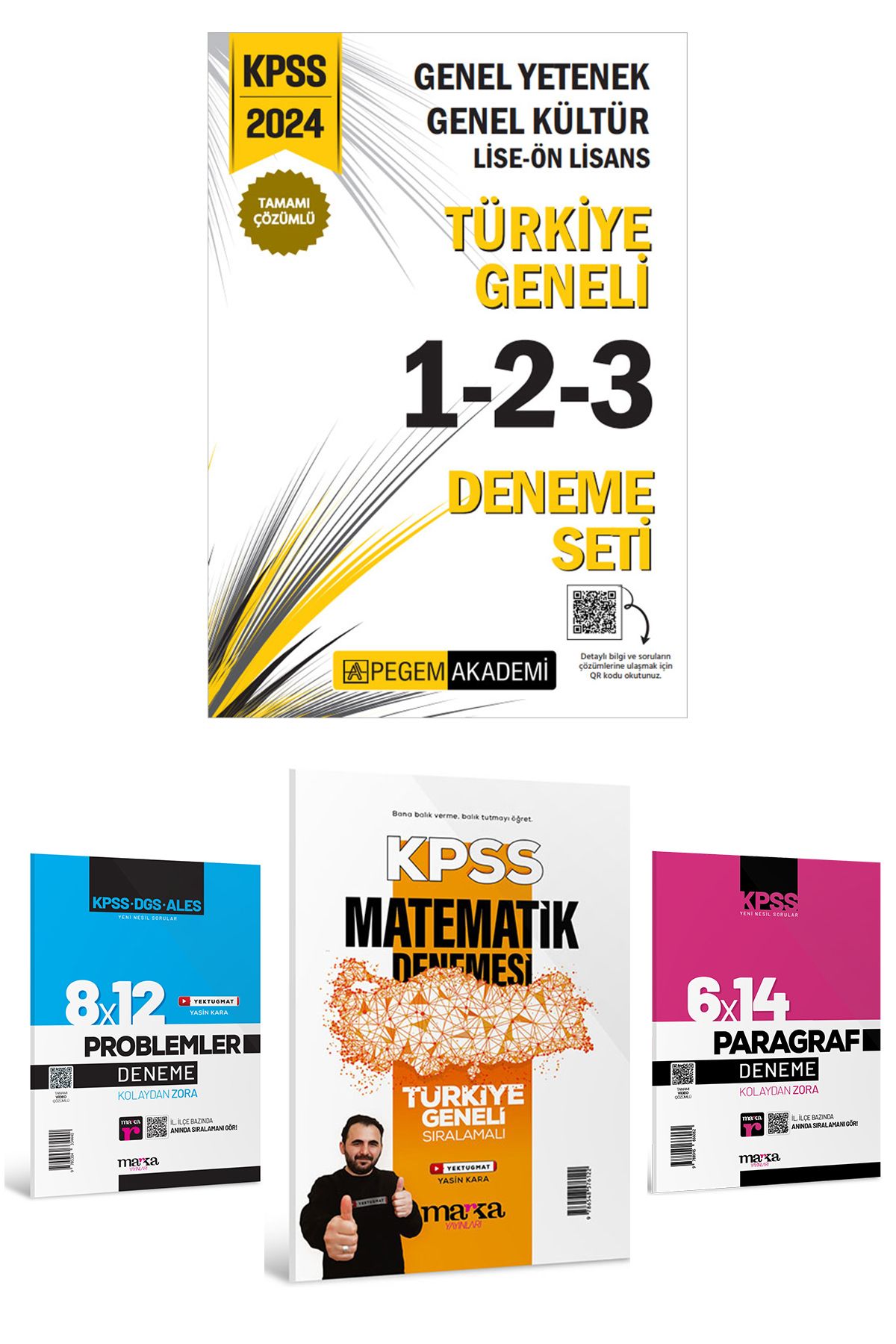 Pegem Akademi Yayıncılık 2024 KPSS Genel Yetenek Kültür Lise-Ön Lisans Türkiye Geneli Çözümlü 1-2-3 3lü Deneme Set +3 Kitapçk