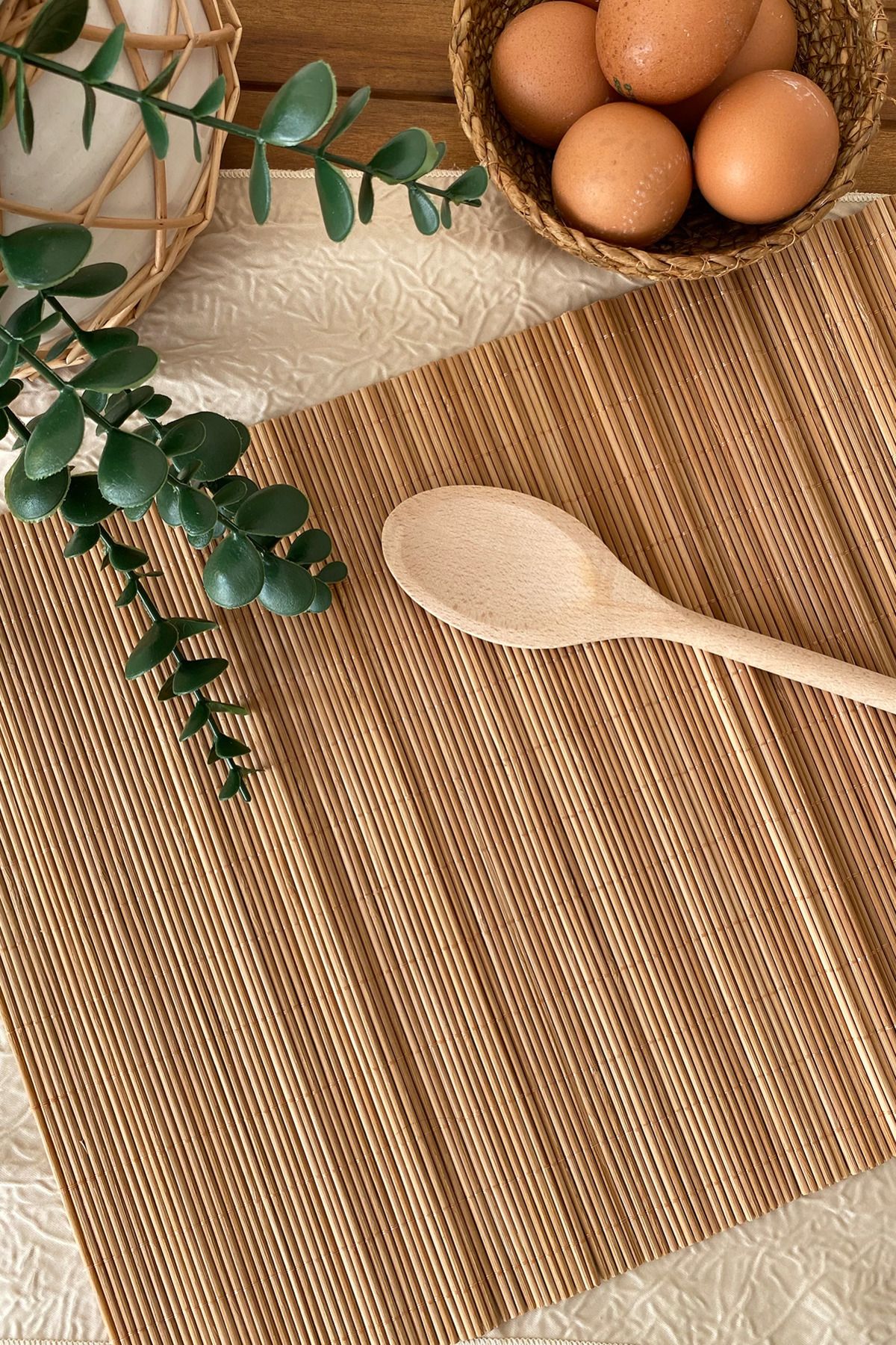 Boheme Bambu Rattan Ahşap Katlanabilir Amerikan Servisi,Dekoratif Supla