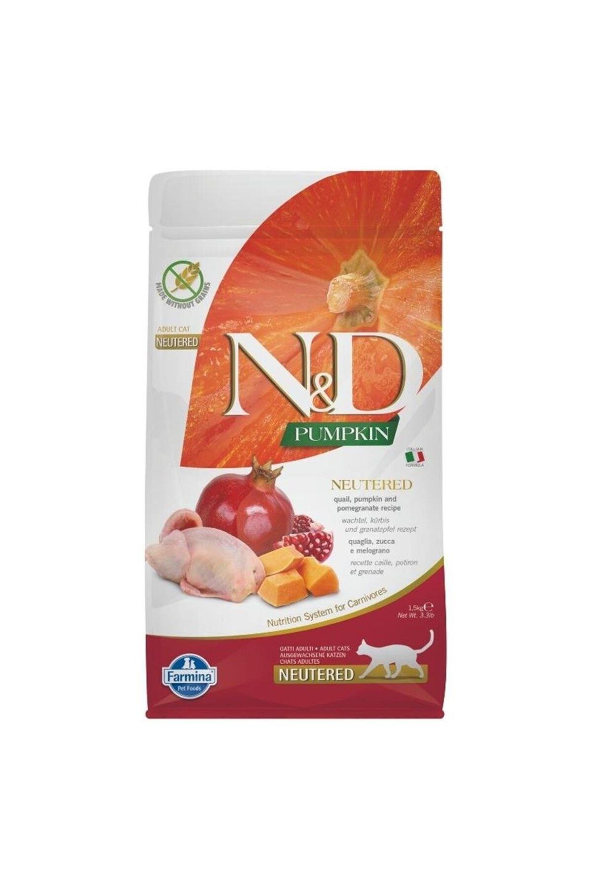 N & D Pumpkin Tahılsız Bıldırcın & Nar Kısırlaştırılmış Yetişkin Kedi Maması 1,5 Kg