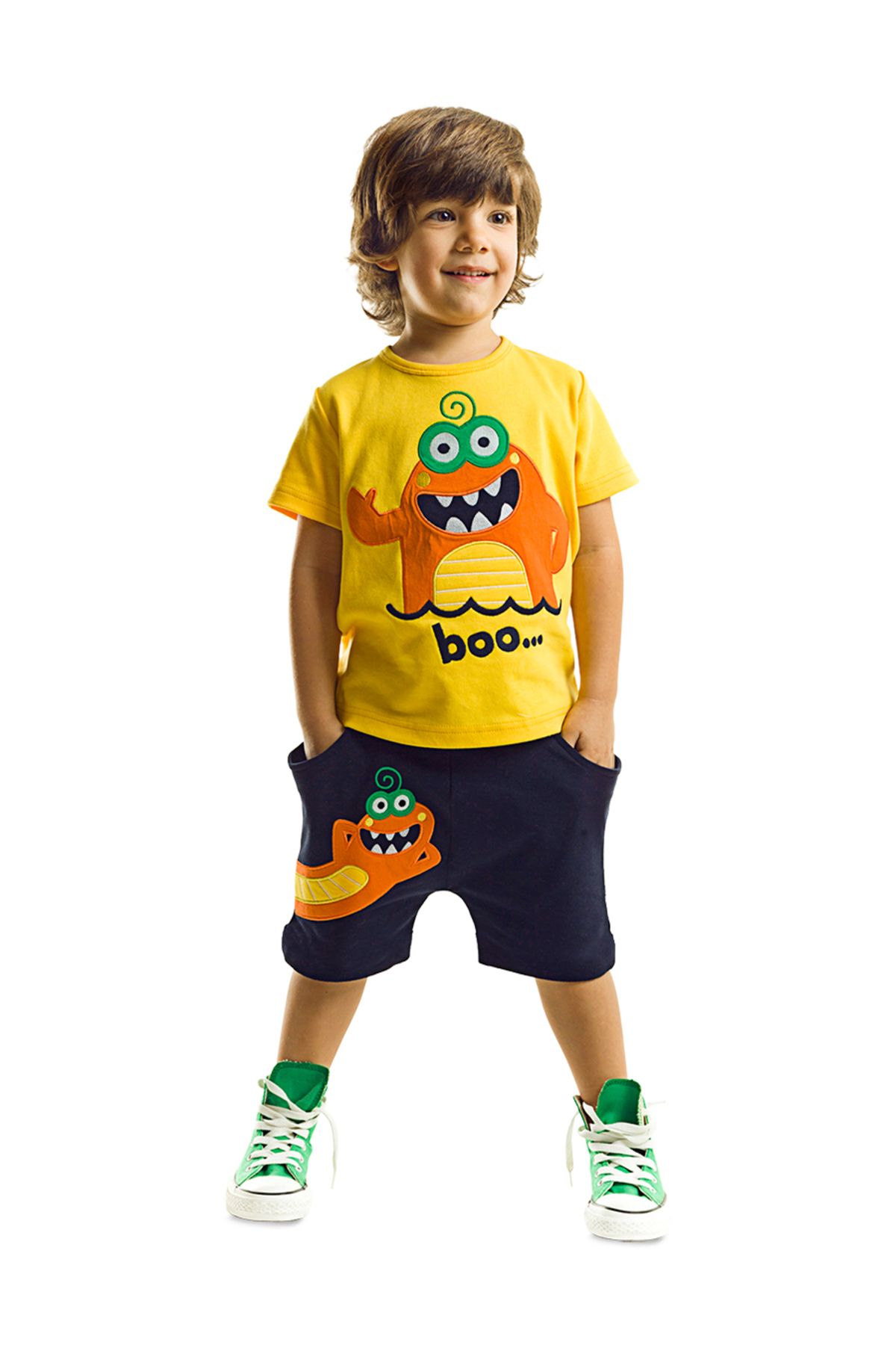 Denokids Lake Monster Erkek Çocuk T-shirt Şort Takım
