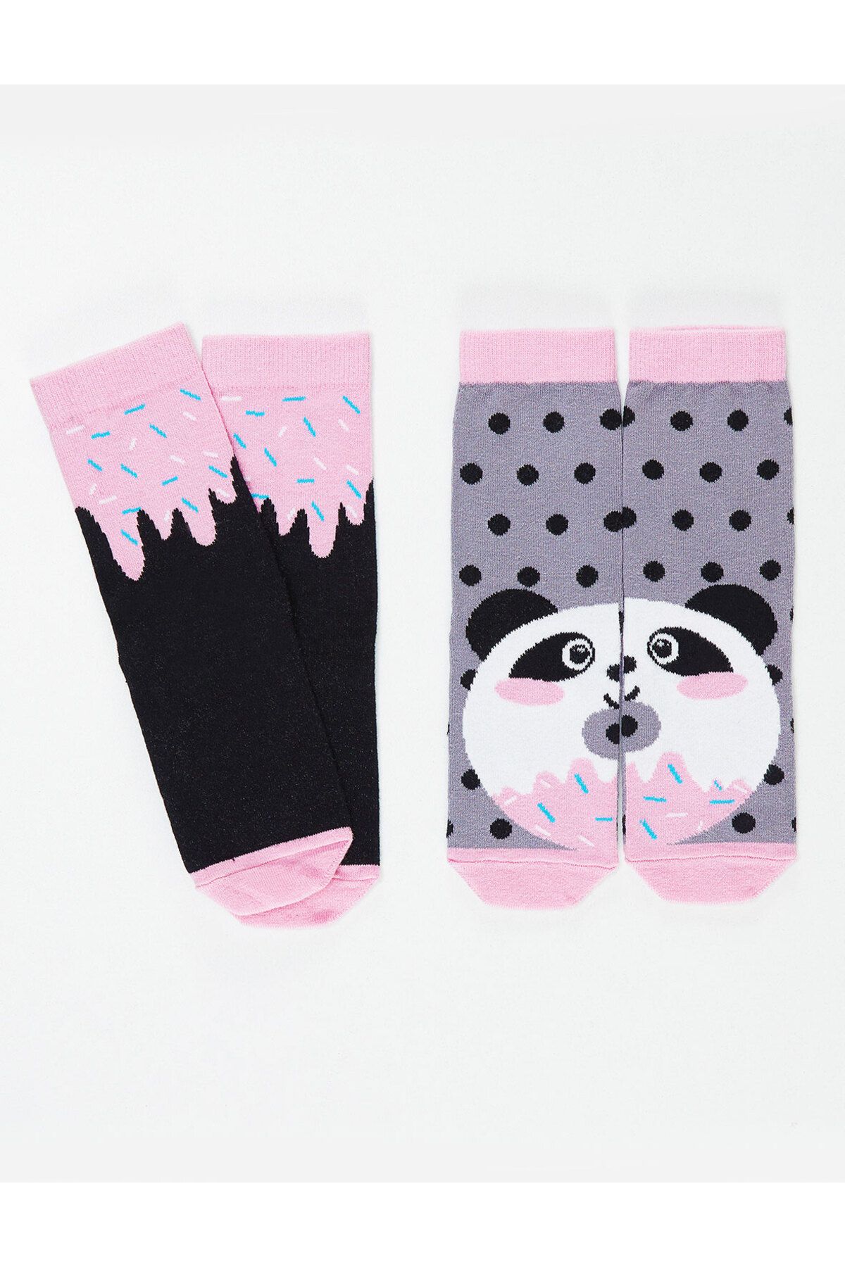 Denokids Panda&Crema Kız Soket Çorap 2'li Takım