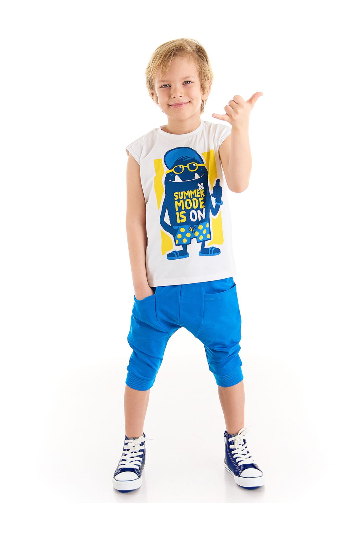Denokids Yaz Modu Erkek Çocuk T-shirt Kapri Şort Takım
