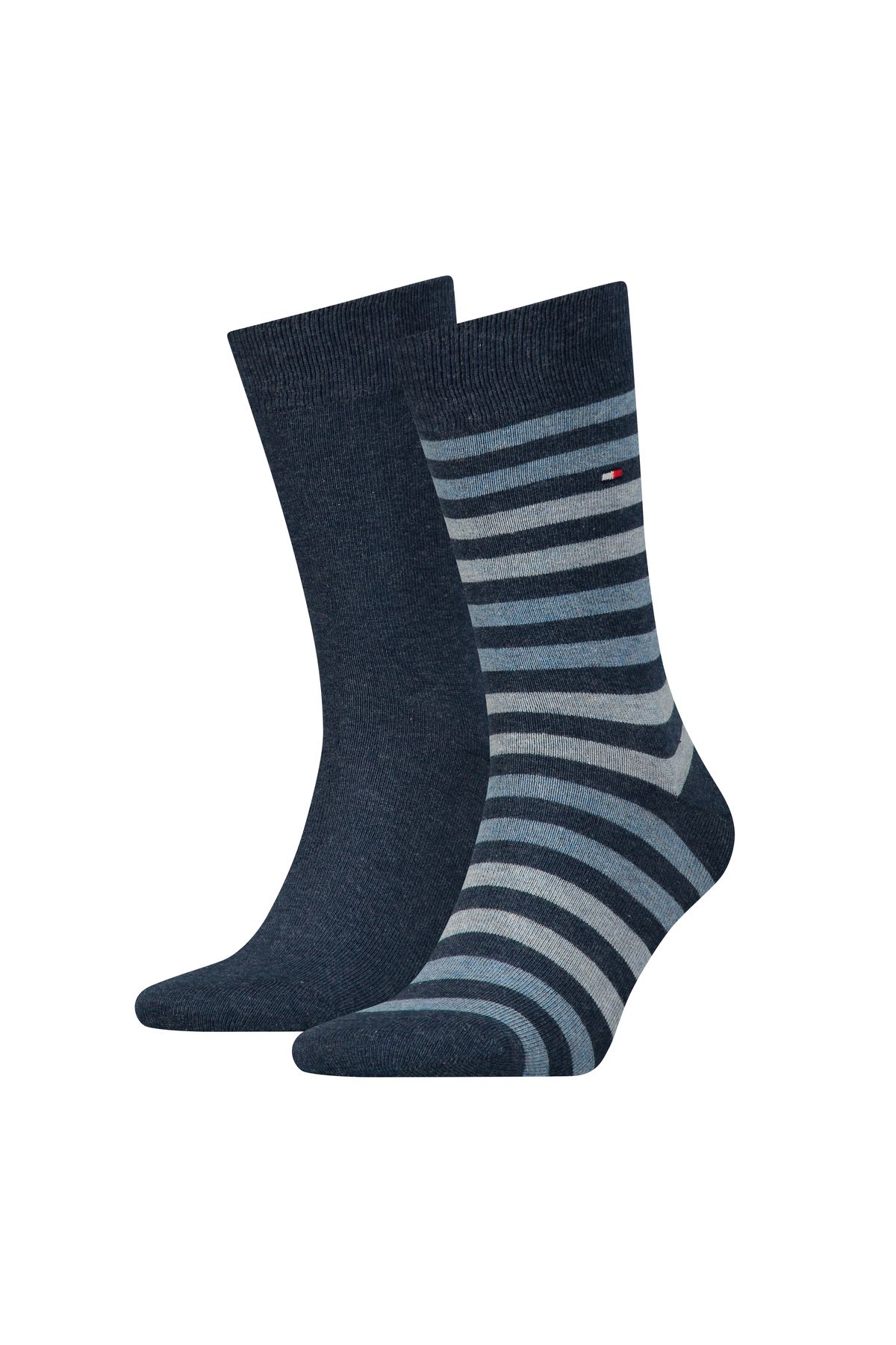 Tommy Hilfiger Erkek Marka Logolu Streç Pamuklu Çizgili Tek Dikiş Tasarımlı Kaburga Örgülü Manşetli Lacivert1 Çorap