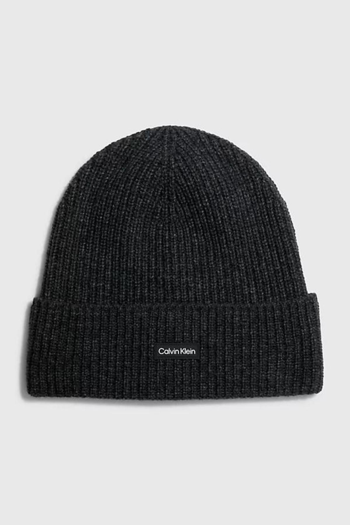 Calvin Klein Erkek Calvin Klein Marka Logolu Nervür Örgülü Geri Dönüştürülmüş Yün Karışımlı Siyah Şapka K50k51098