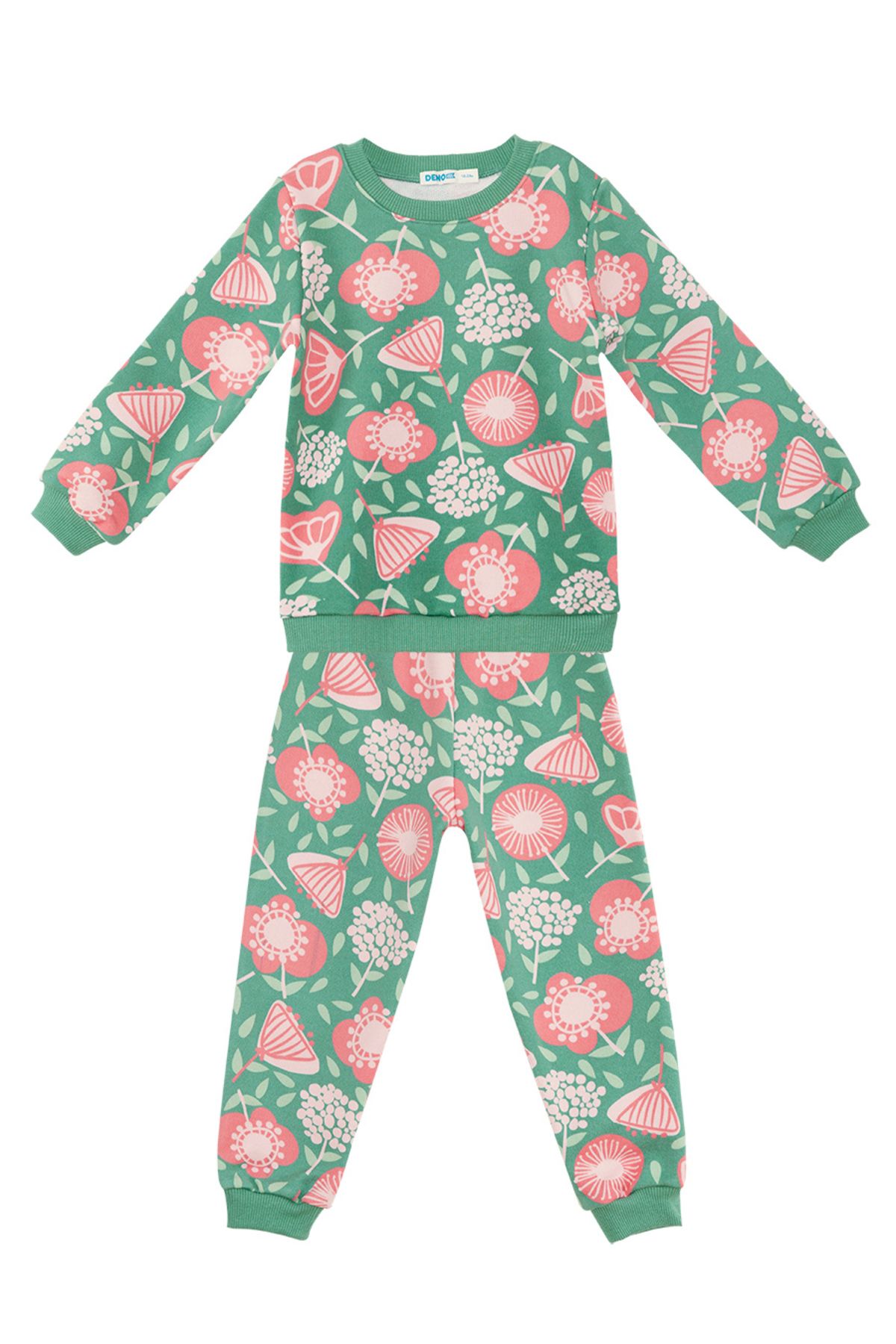Denokids Pembe Çiçekli Kız Bebek Yeşil Eşofman Takım