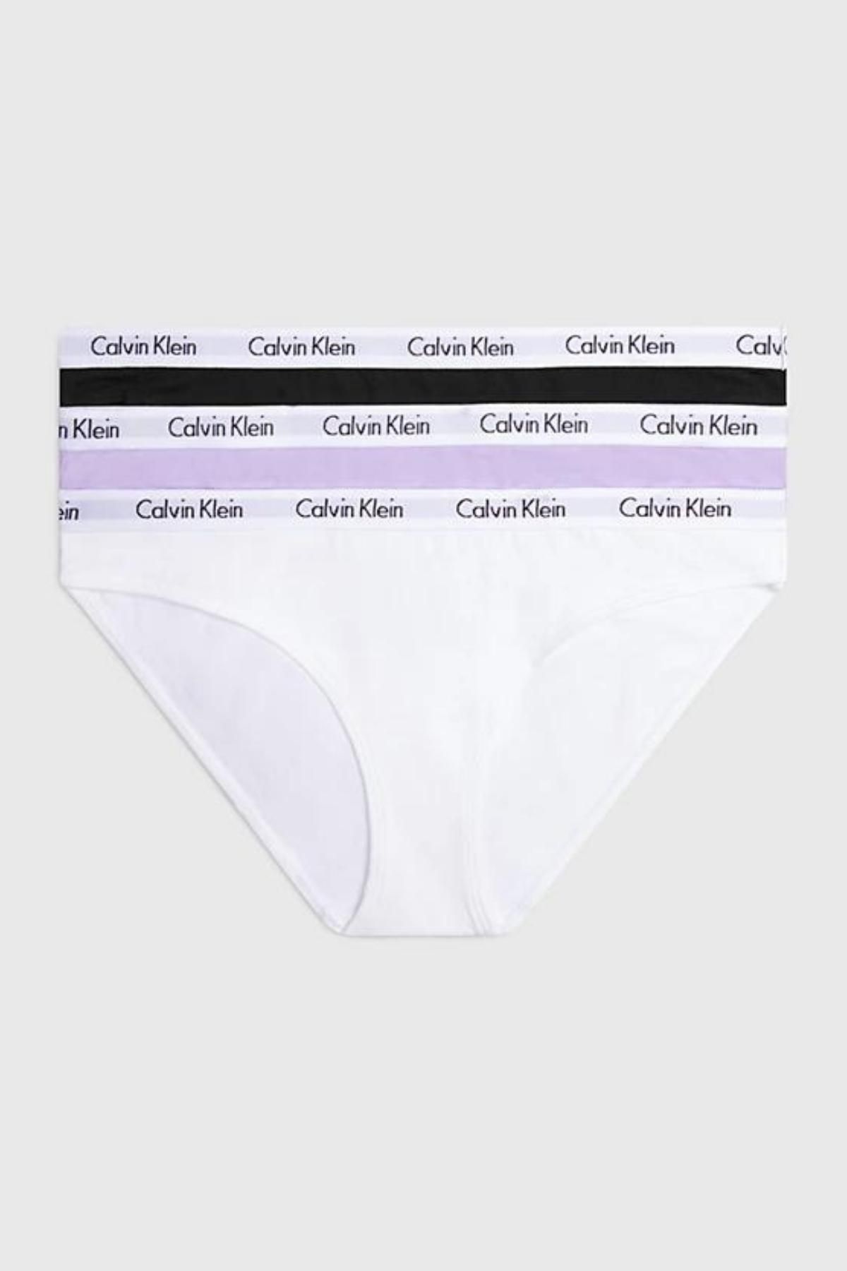 Calvin Klein Kadın Calvin Klein İmzalı Elastik Bantlı Beyaz-Siyah-Mor Külot 000Qd3588e-Hvn