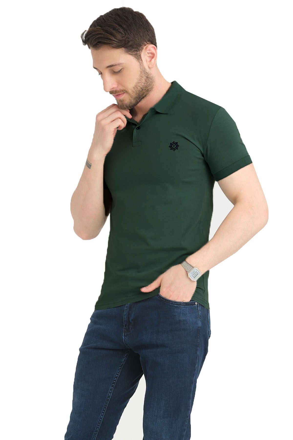 Varetta Erkek Zümrüt Yeşili Polo Yaka Yazlık Pamuklu Kısa Kollu T shirt