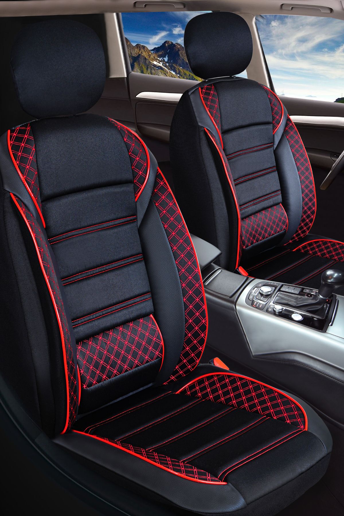 PlusOto Hyundai I20 Uyumlu Vera Serisi Siyah Kırmızı Oto Koltuk Kılıfı 5'li Takım Set