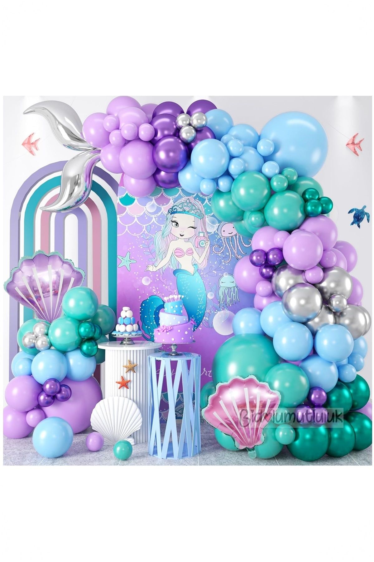 BİDOLUMUTLULUK Deniz Kızı Konsept Metalik Balon Seti Parti Doğum Günü Konsept Eğlence