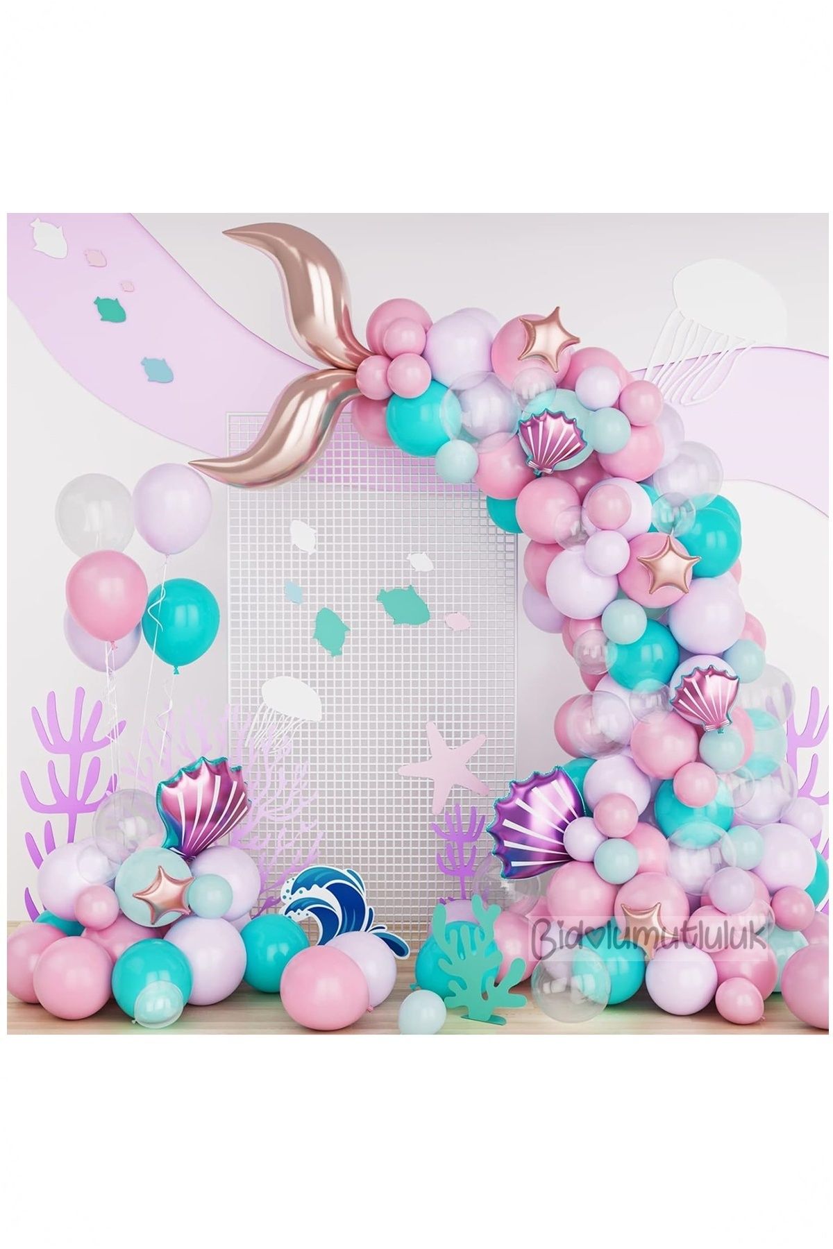 BİDOLUMUTLULUK Deniz Kızı Konsept Metalik Balon Seti Parti Doğum Günü Konsept Eğlence
