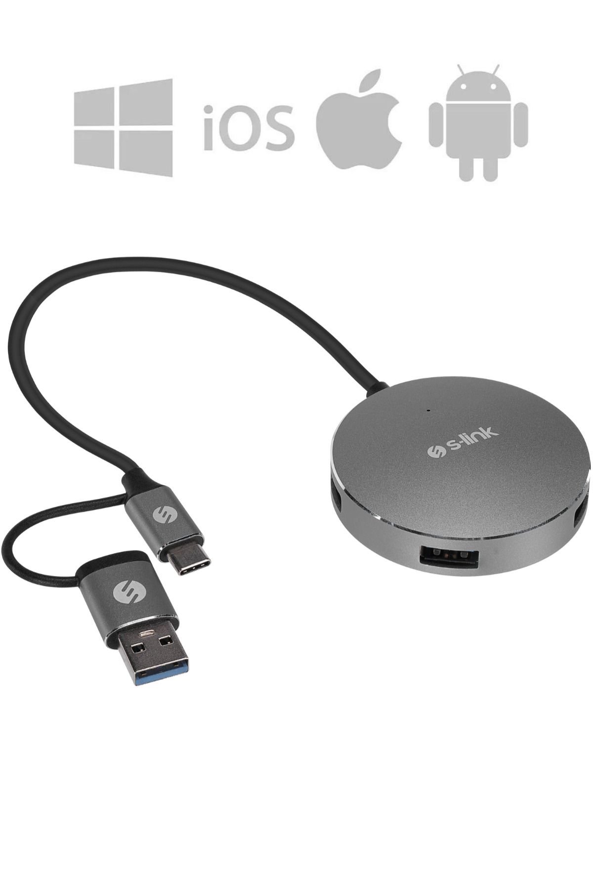 S-Link SWV-USBC020 4 Port USB3.0 TypeC+USB3.0 Çevirici Metal USB Hub Çevirici Dönüştürücü Çoklayıcı