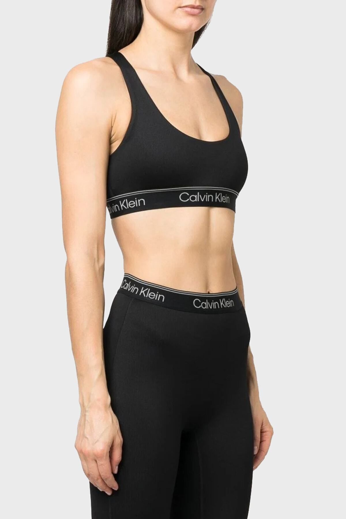 Calvin Klein Kadın Imzalı Elastik Bantlı Siyah Spor Sütyeni 00gws3k122-bae