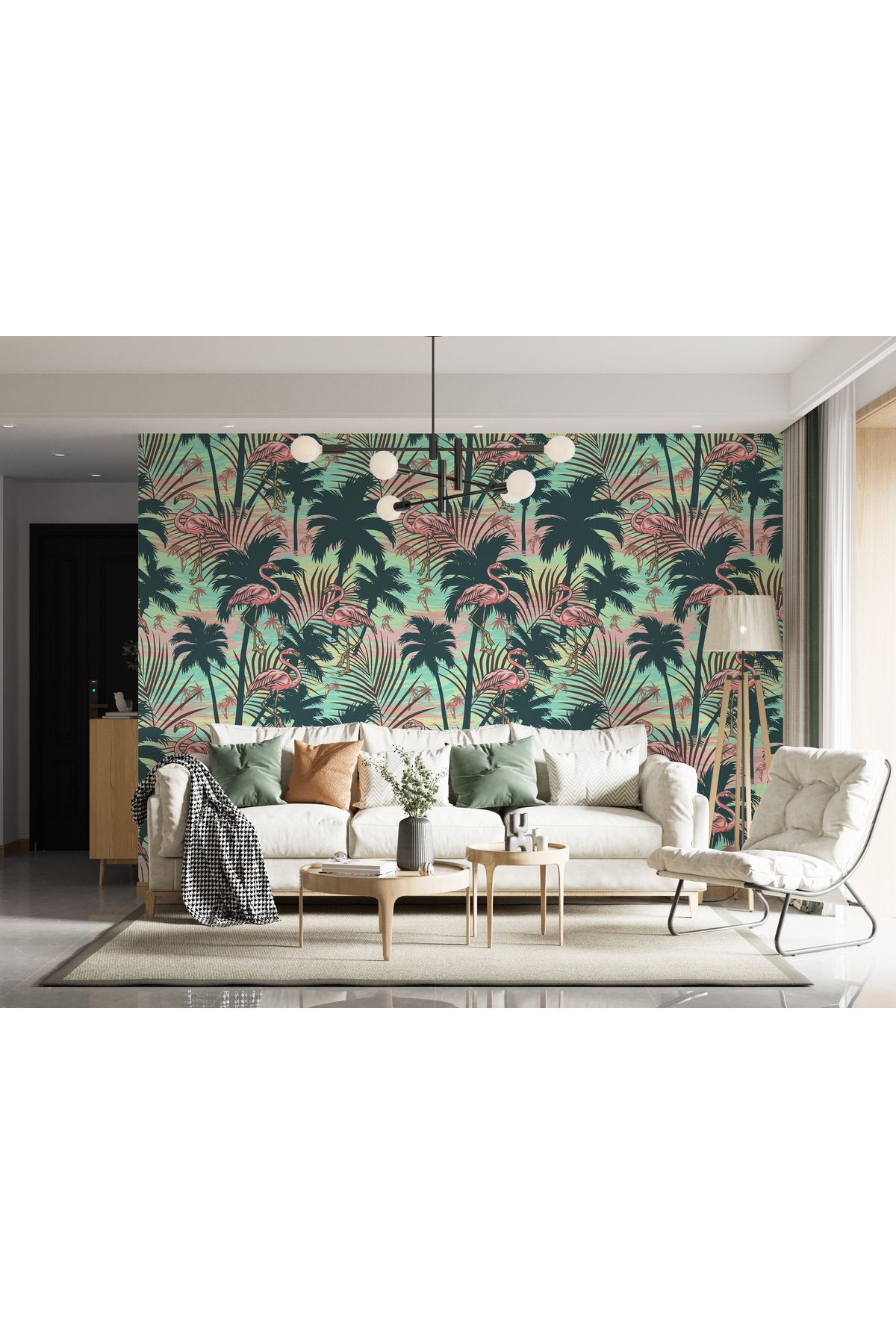 StuArt Design Tropikal Flamingo Desenli Oturma Odası Duvar Kağıdı