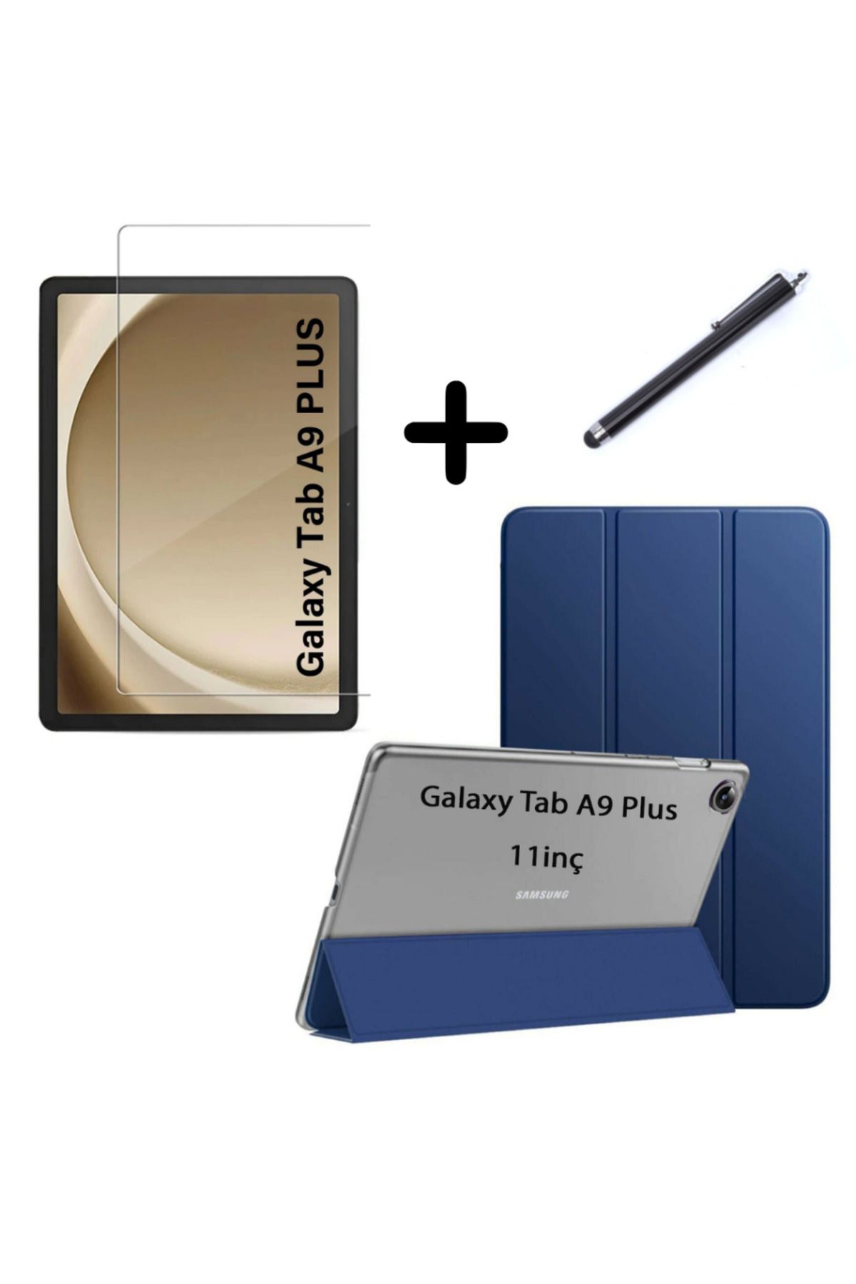 UnDePlus Samsung Galaxy Tab A9 Plus X210 Kılıf SET PU Deri Smart Tablet Kilifi Ekran Koruyucu + Kalem X213 X2