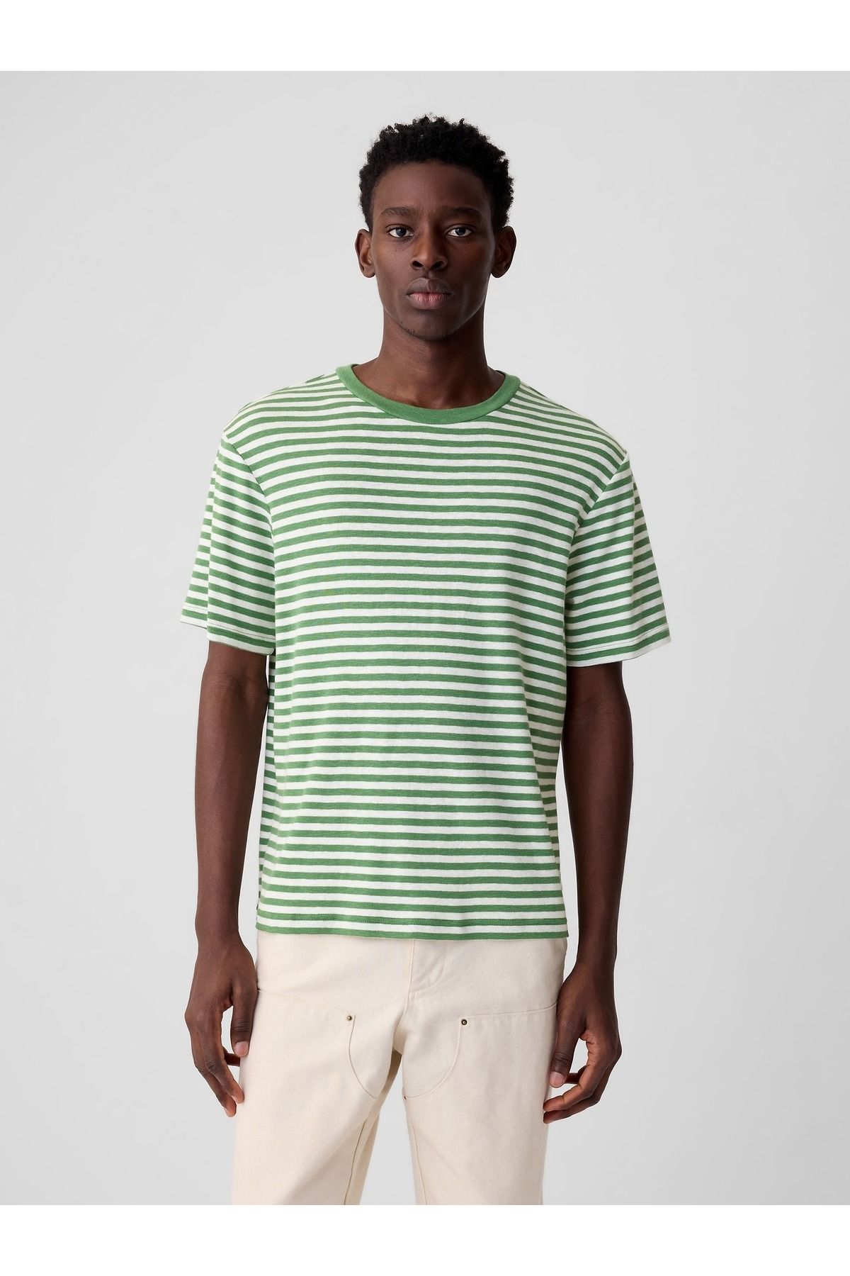 GAP Erkek Yeşil Çizgili T-Shirt