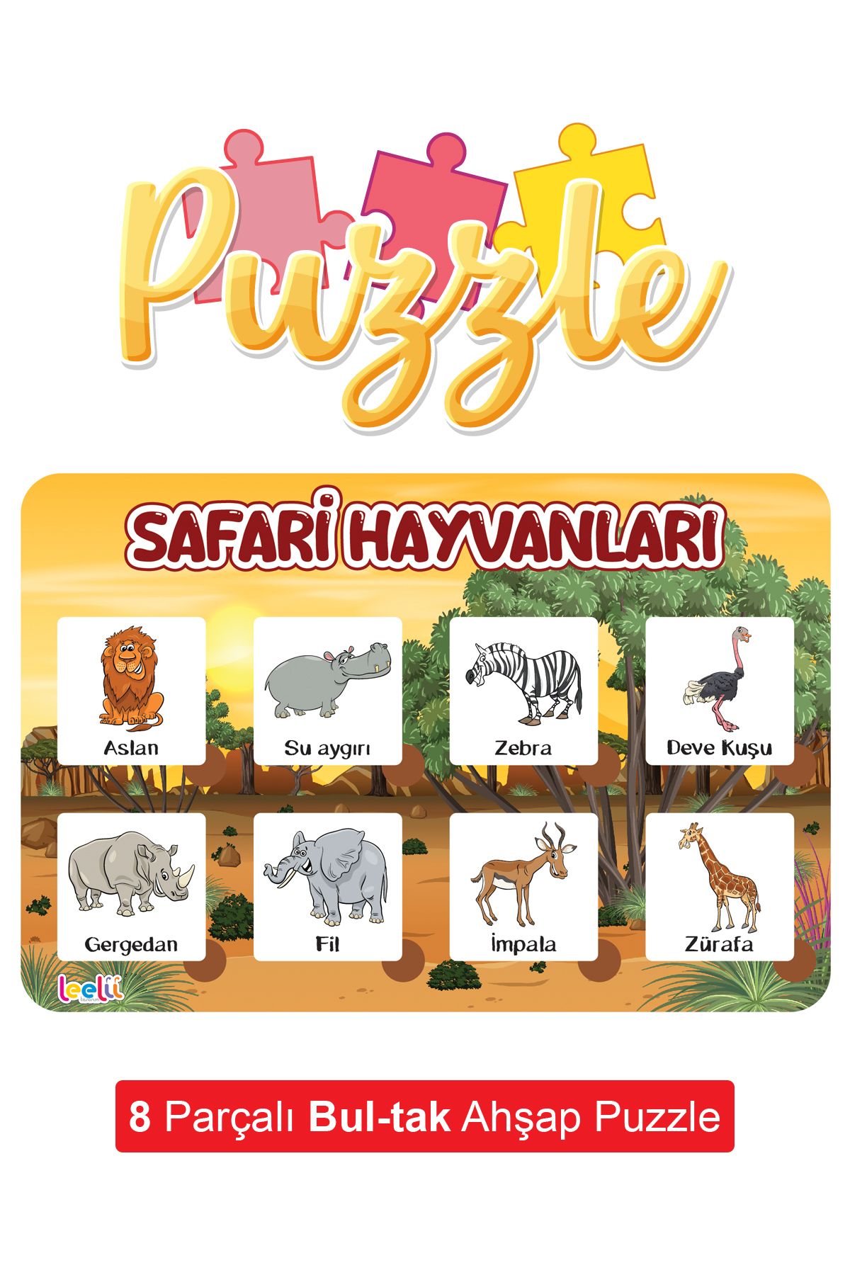 Leelii Tasarım Safari Hayvanları Bul-tak Ahşap Puzzle