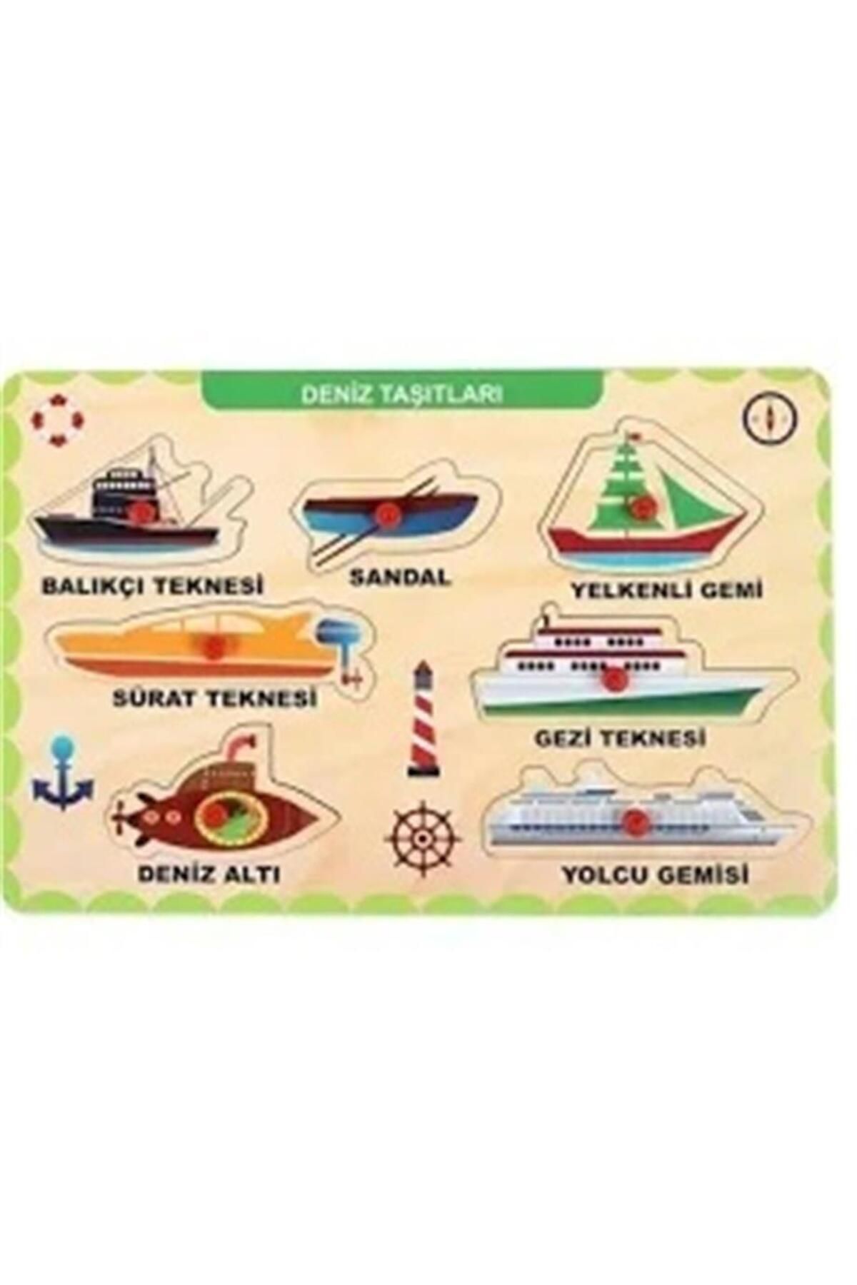 Genel Markalar Maketçiniz Ahşap Tutmalı Eğitici Yapboz  Deniz Taşıtları
