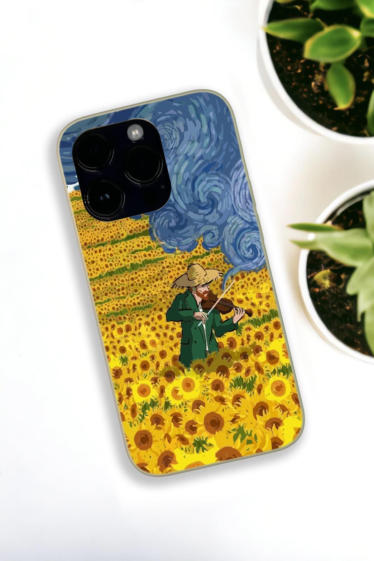 mooodcase iPhone 14 Pro Max Uyumlu Sarı Çiçekler Desenli Premium Silikonlu Krem Lansman Telefon Kılıfı