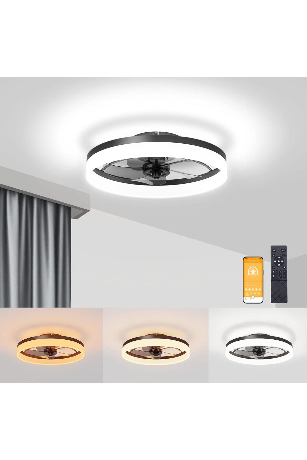 volisun Modern Tavan Vantilatörleri - Akıllı Bladeless LED Fan Işığı ve Uzaktan Kumandalı - Gömme Montaj