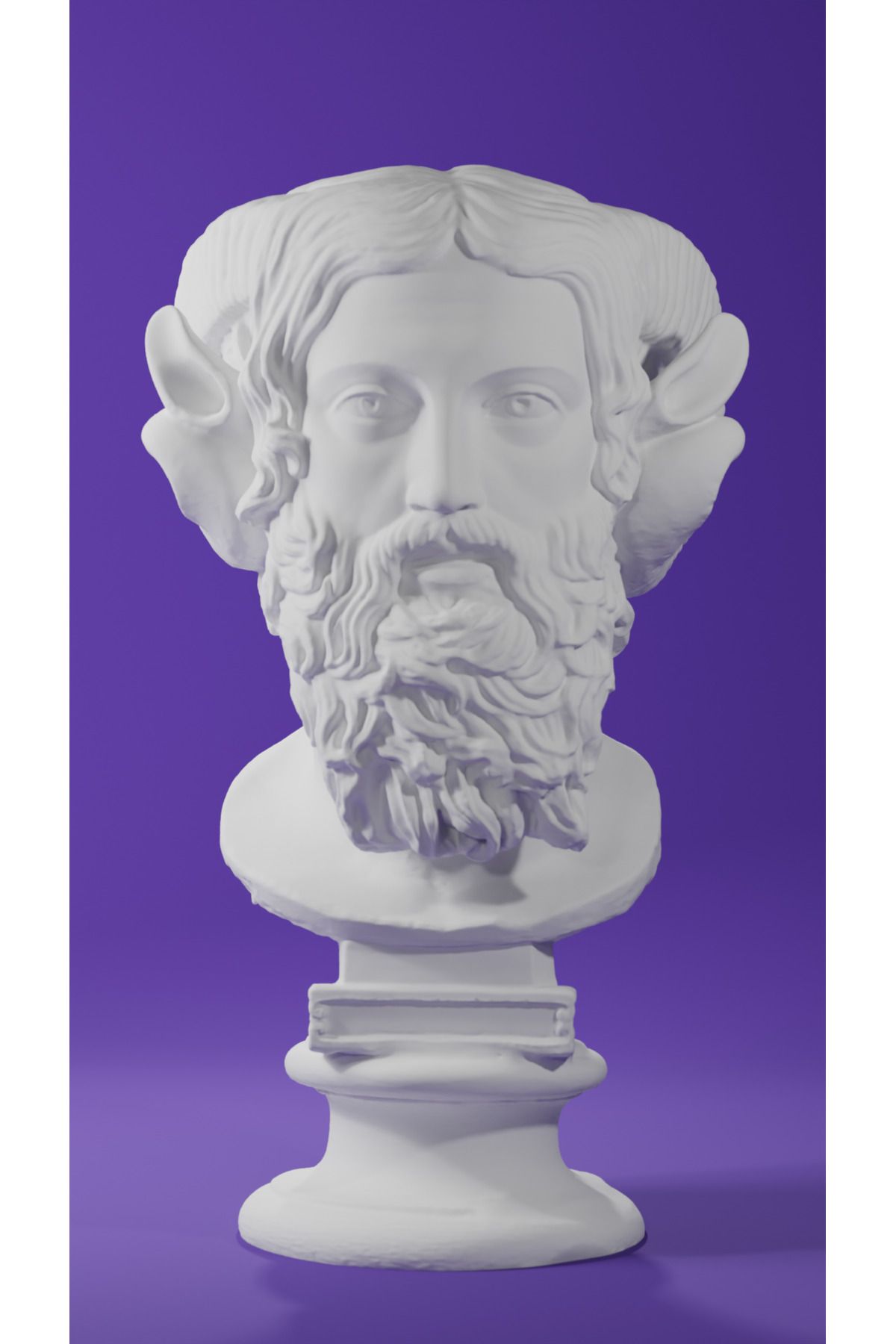 Cuboid 3D Orta Boy 15cm Dekoratif ' Boynuzlu Zeus ' Heykel Figür Büst Beyaz Renk Orta Boy 15cm